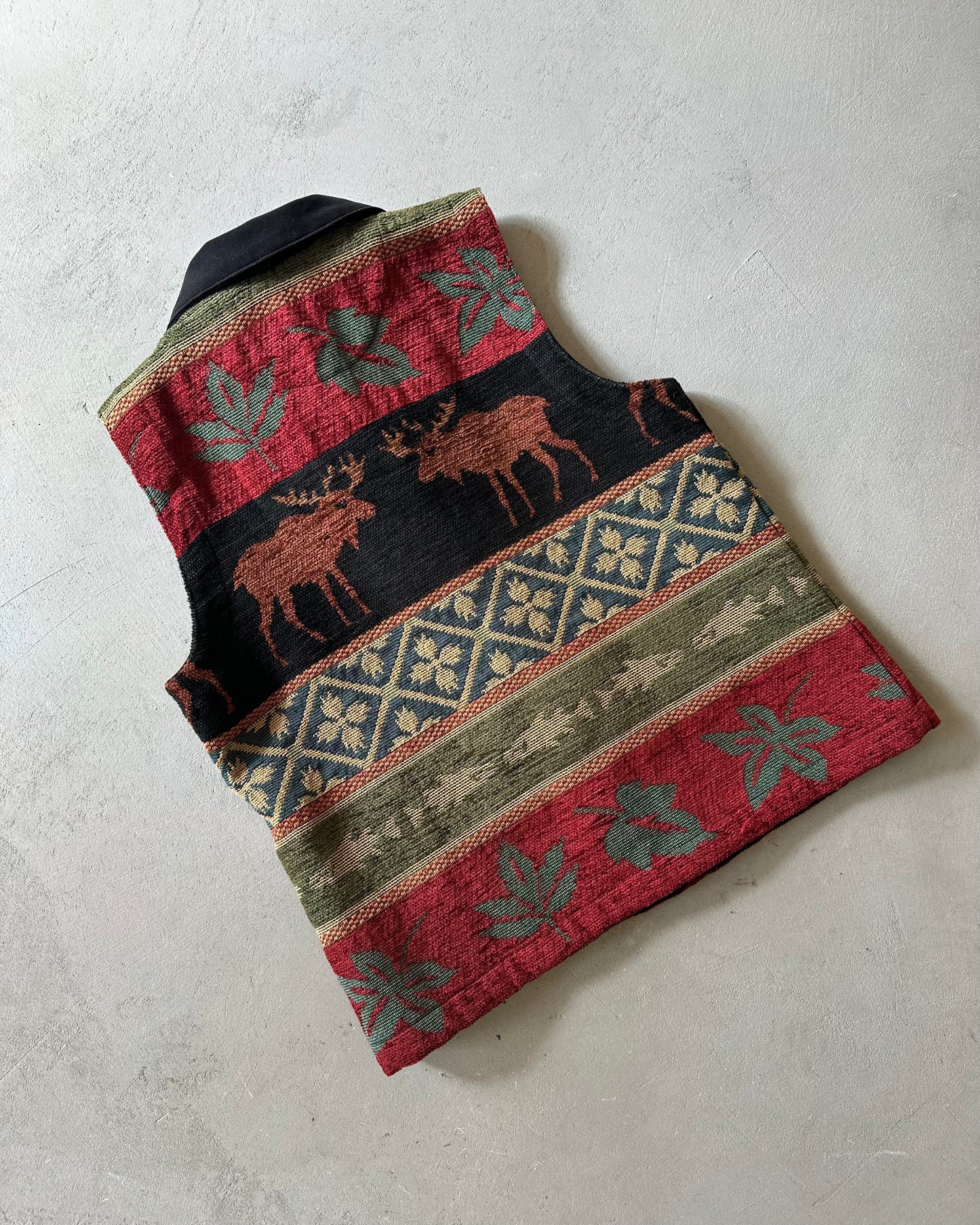 2000s - Black/Green Tapestry Women's Vest - (W)S