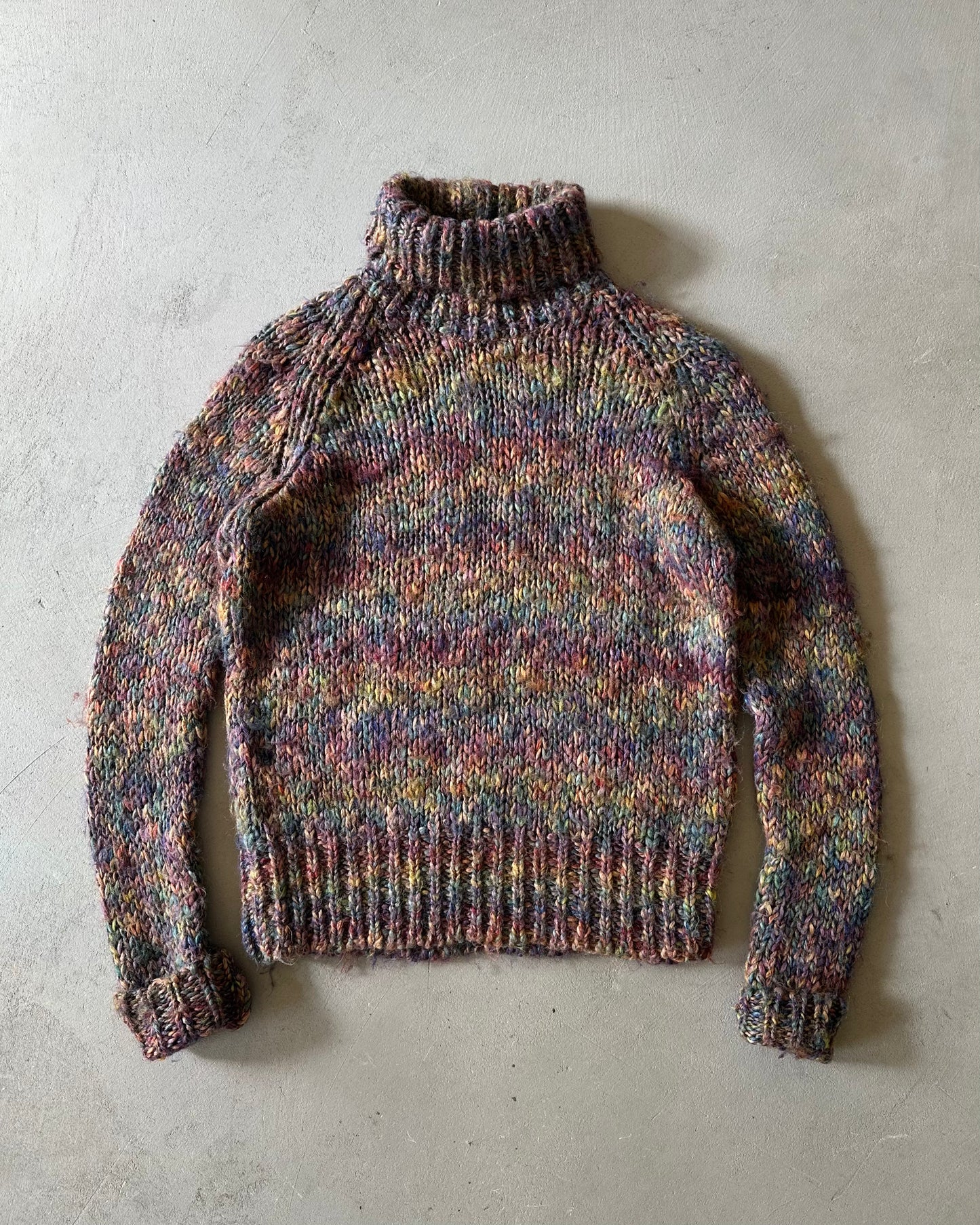 1990s - Purple/Green Turtleneck Women's Sweater - (W)S