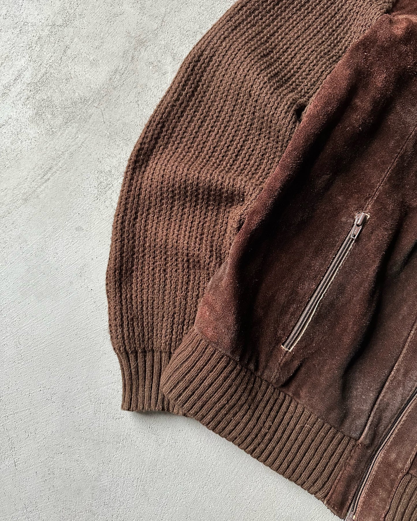 1980s - Brown Suede Knit Jacket - L