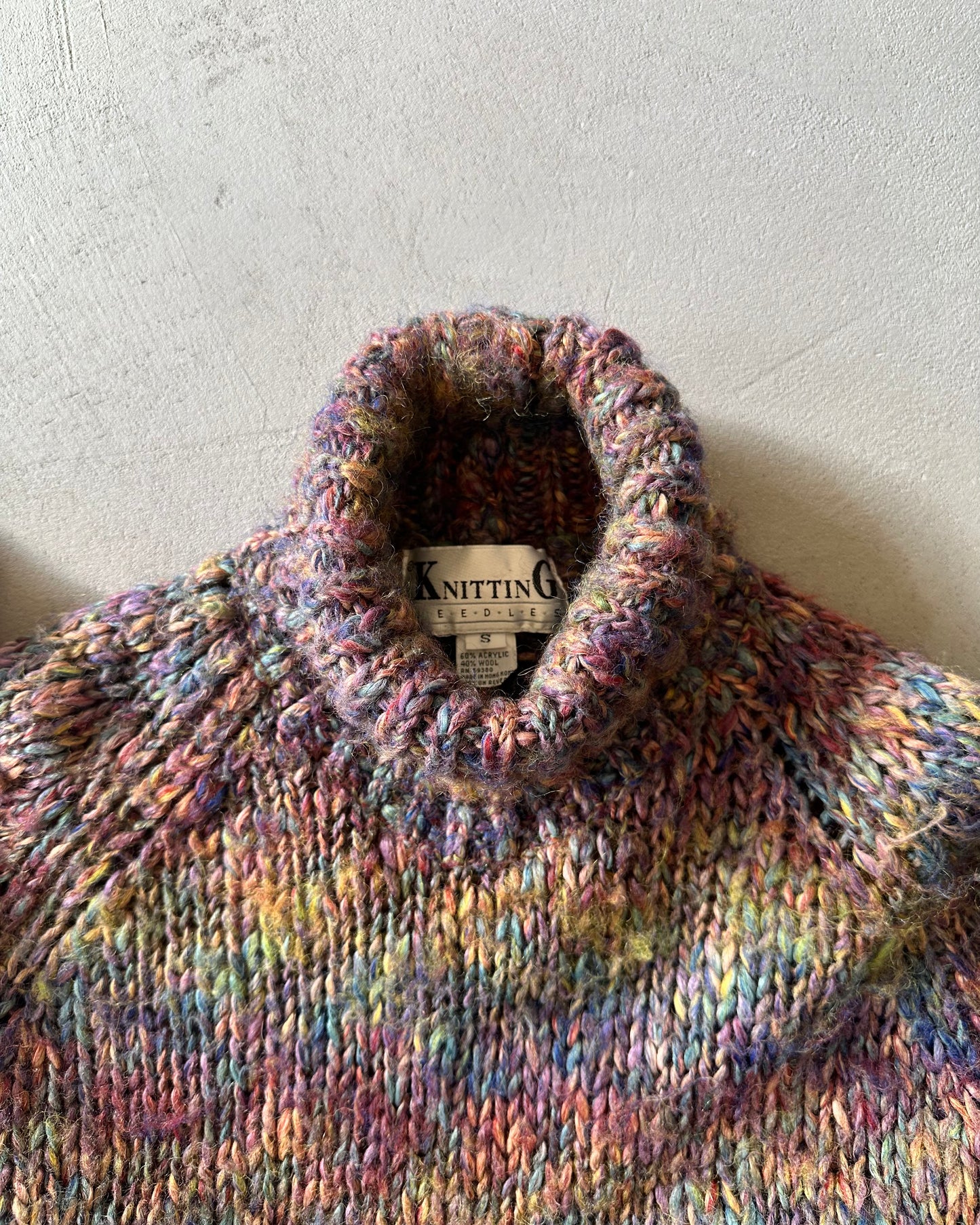 1990s - Purple/Green Turtleneck Women's Sweater - (W)S