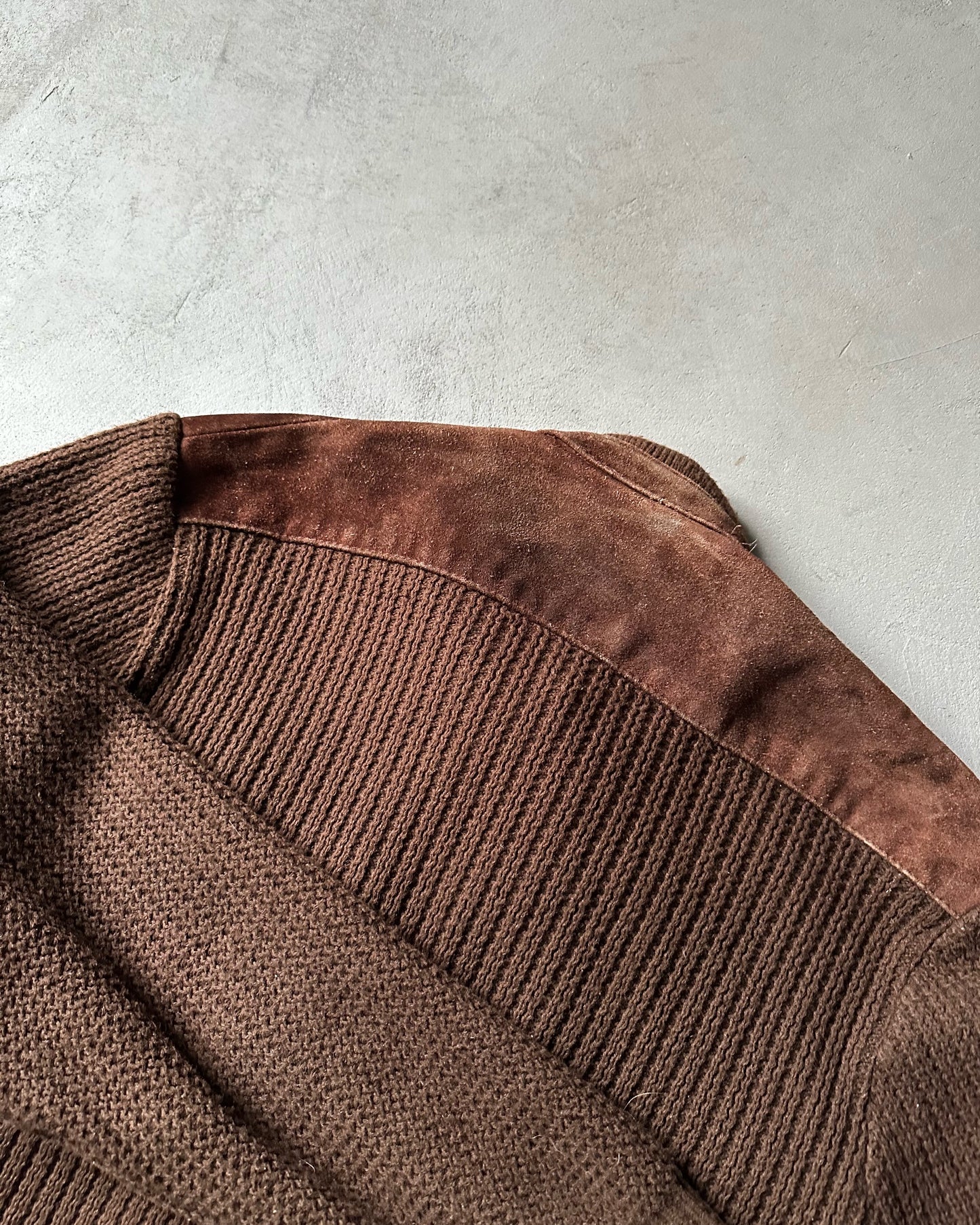 1980s - Brown Suede Knit Jacket - L