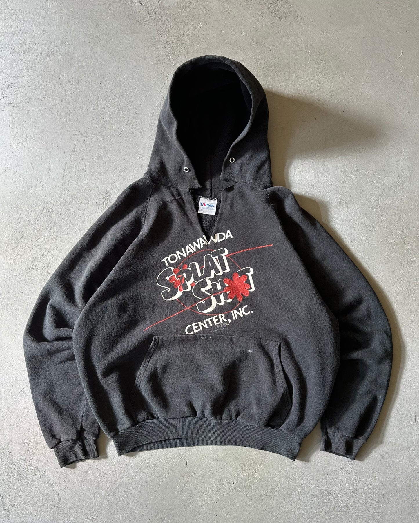 1980s - Distressed Black Splat Shot Hoodie - M