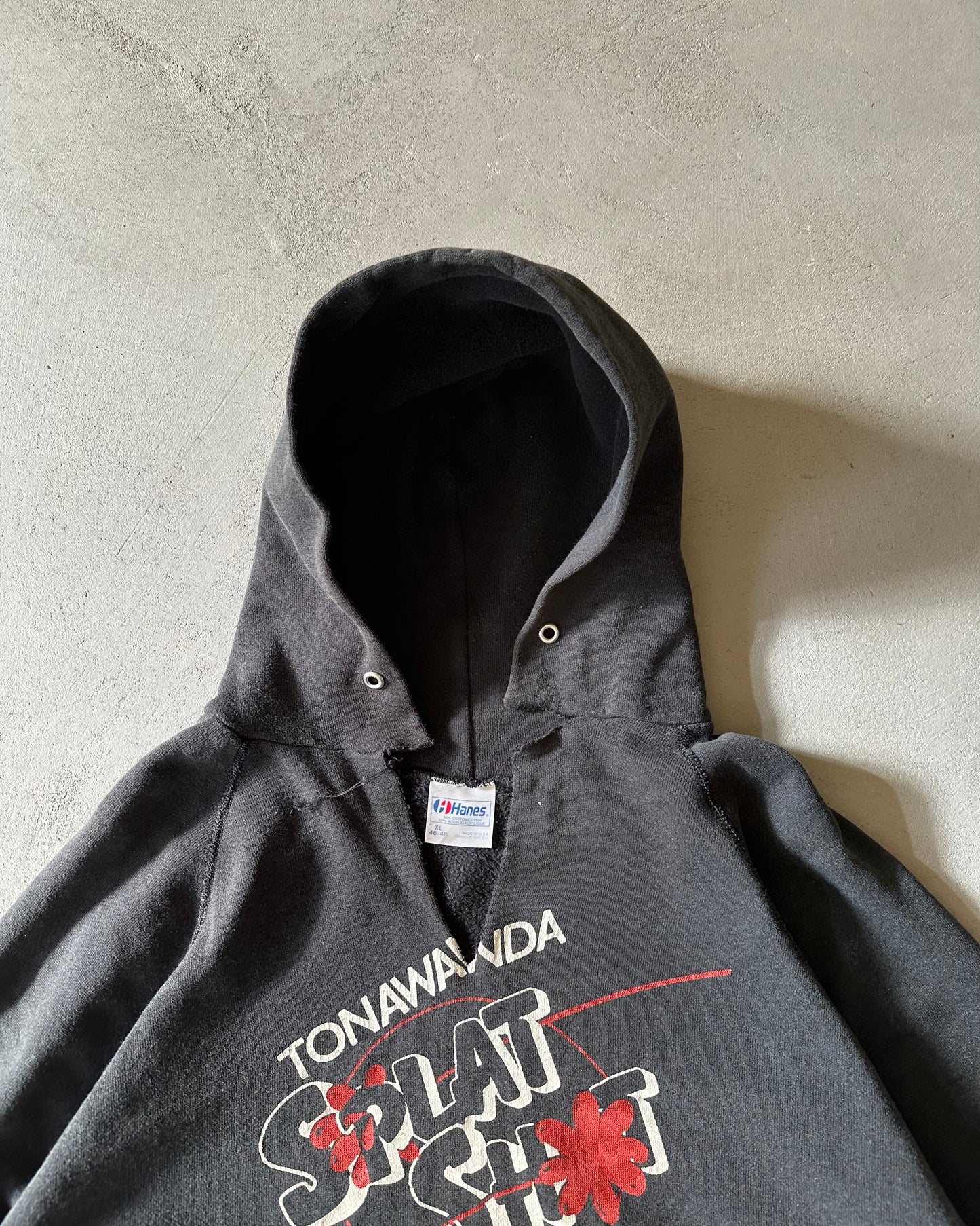 1980s - Distressed Black Splat Shot Hoodie - M