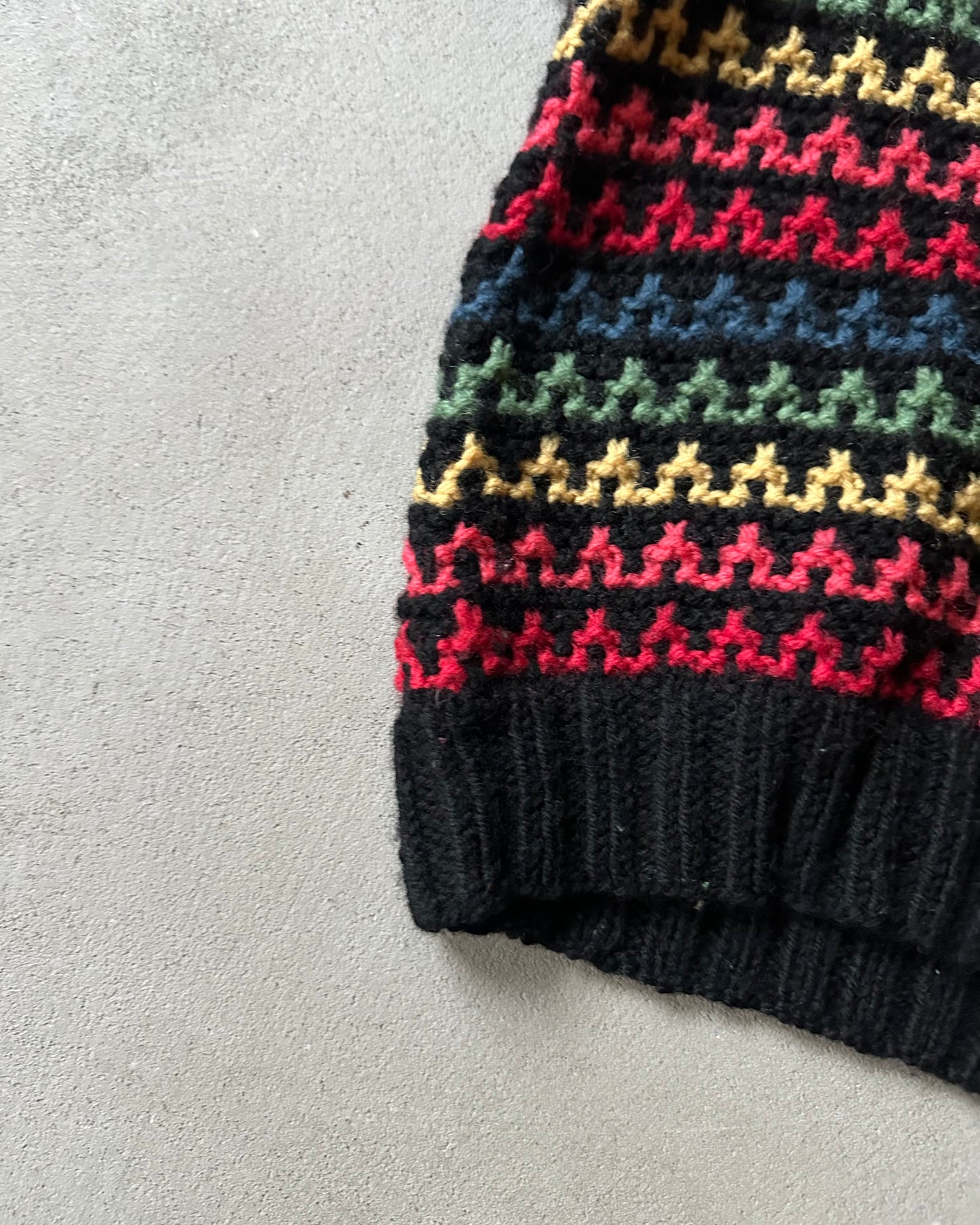 1980s - Black/Multi Handknit Women's Sweater - (W)S/M