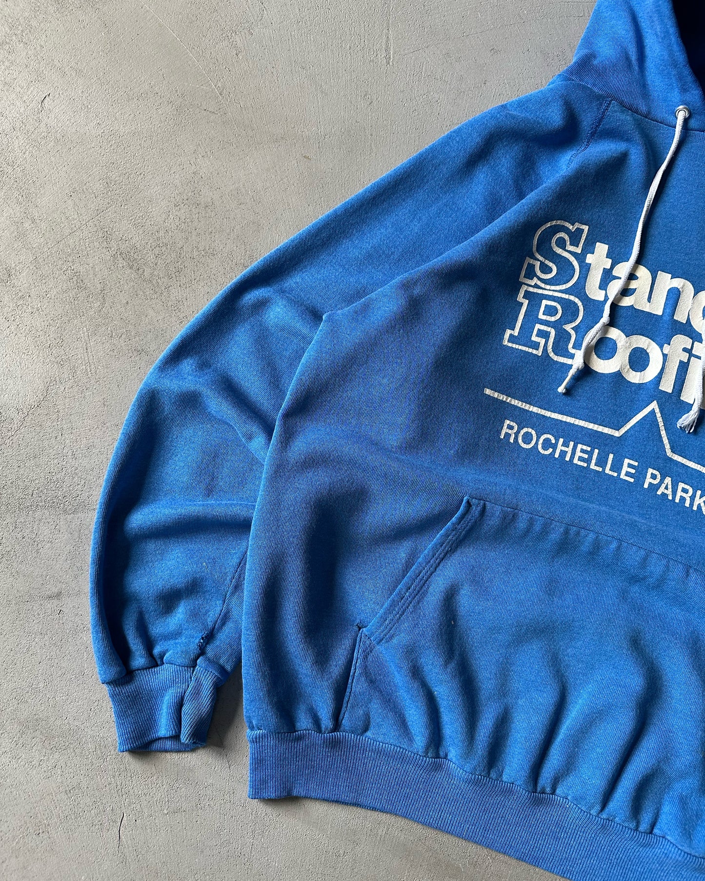 1980s - Distressed Blue "Standard Roofings" Hoodie - L