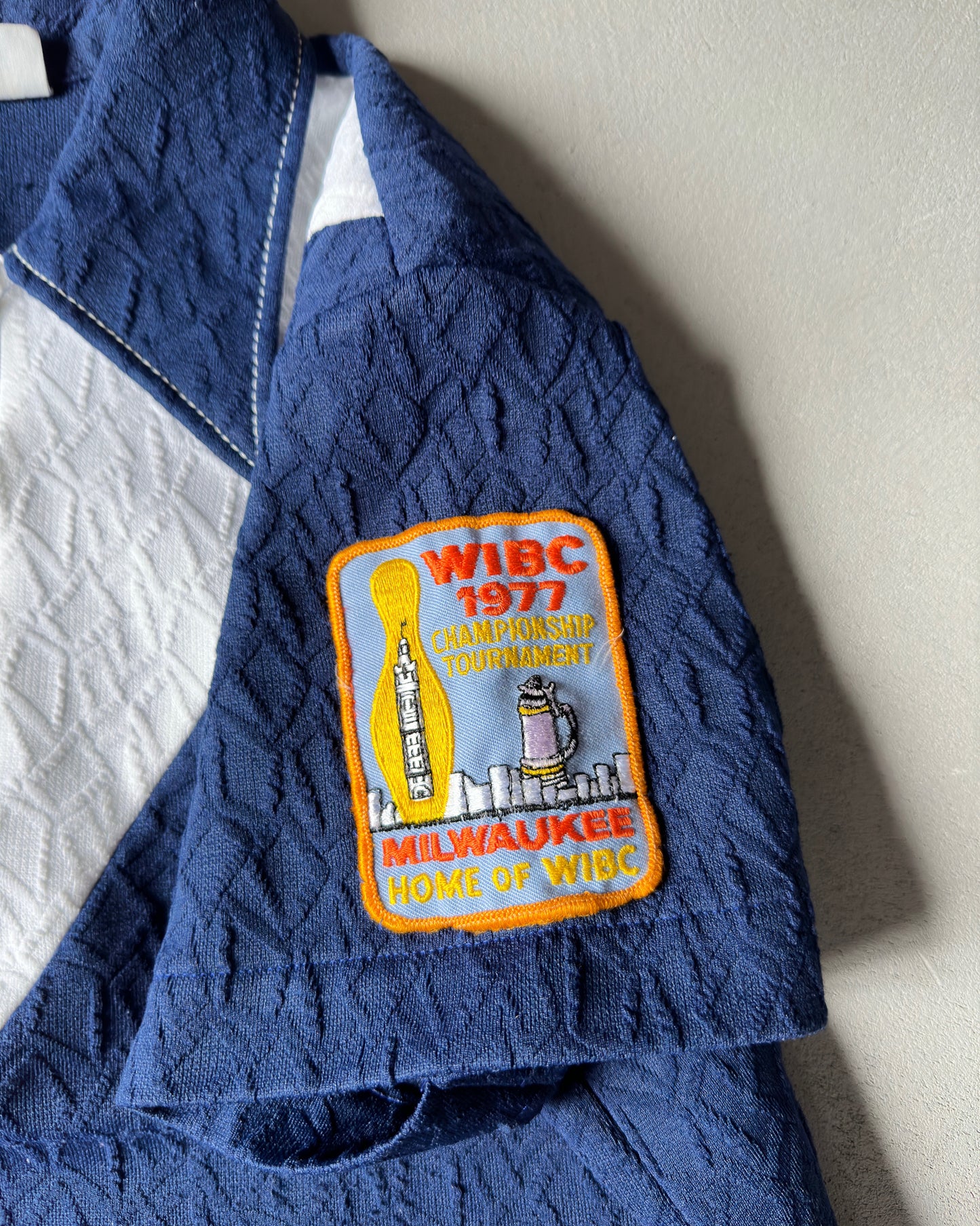 1970s - Navy/White Women's Bowling Knit Polo - 38