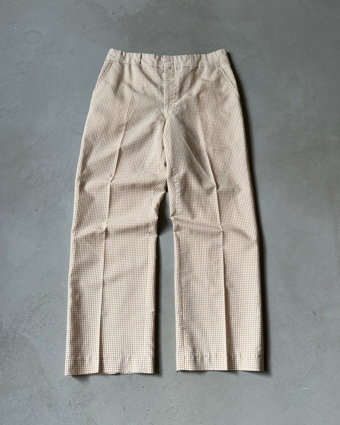 1970s - Beige/White Gingham Orvis Trousers - 31x29