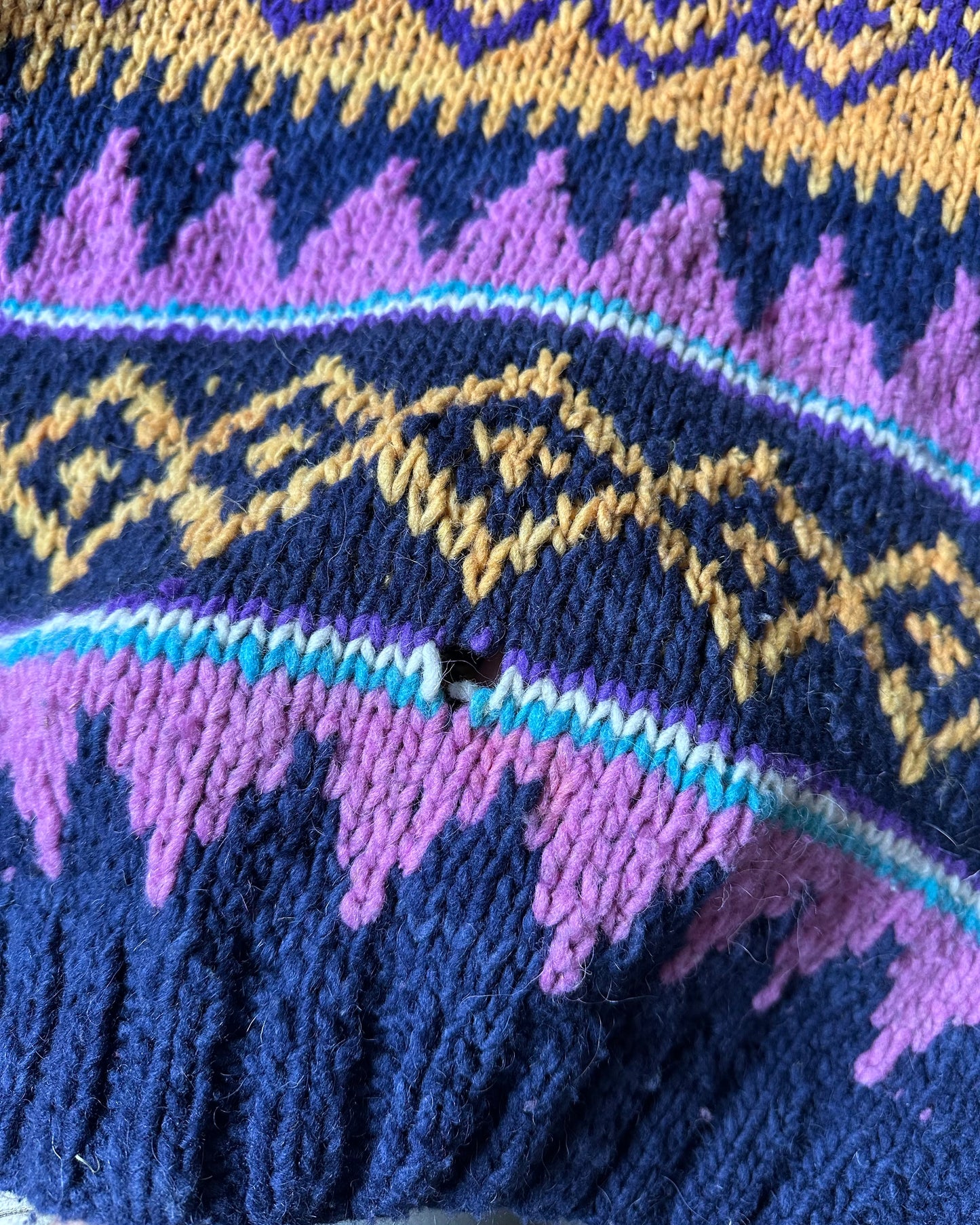 1990s - Purple/Yellow Nordic Wool Sweater - L/XL
