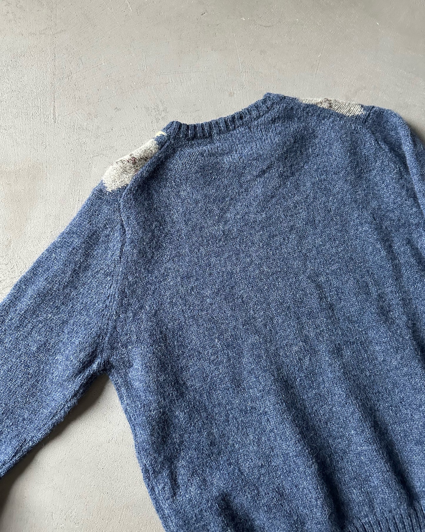 1990s - Distressed Blue/Yellow Argyle Wool Sweater - L