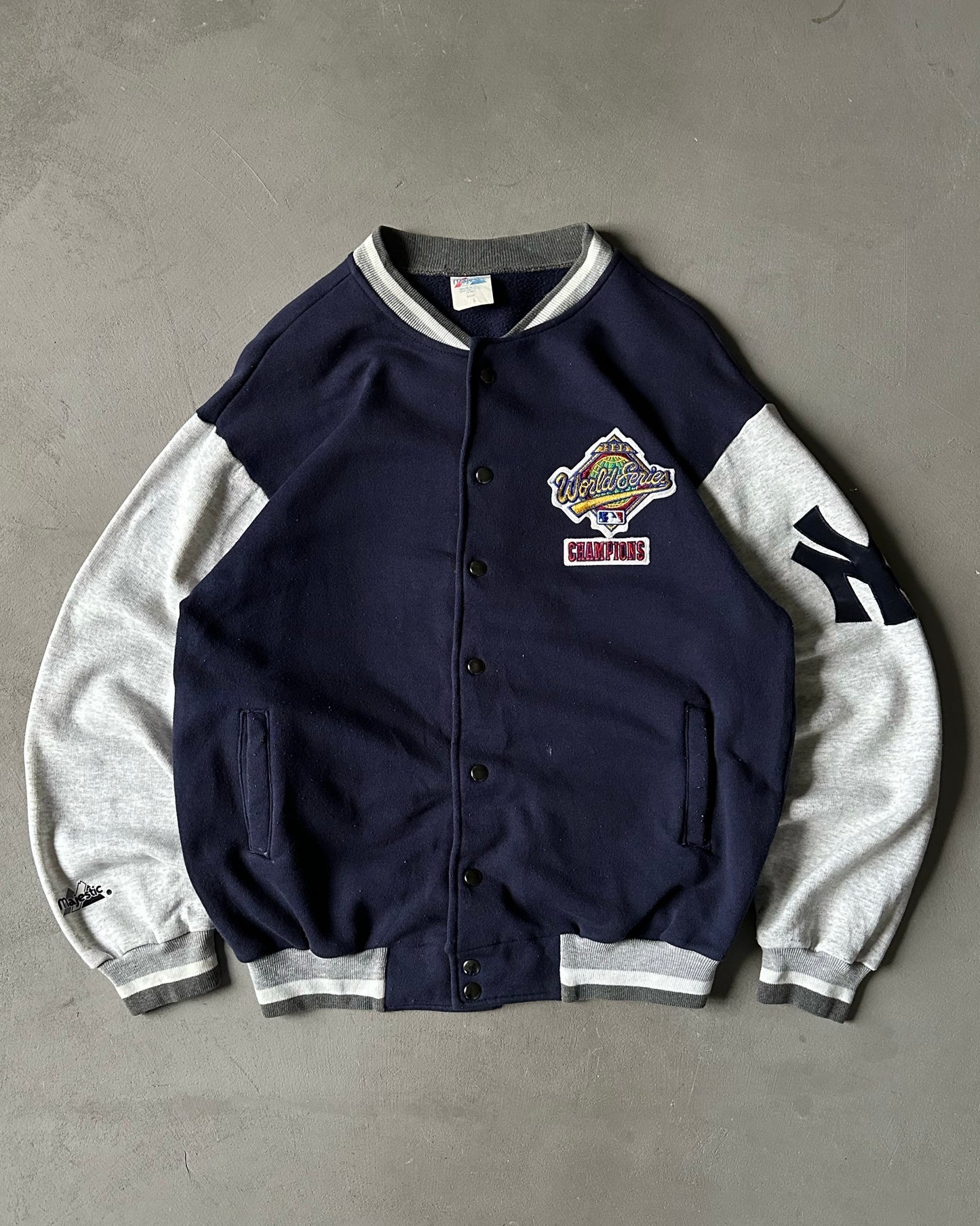 1990s - Navy/Grey Yankees Varsity Sweatshirt - L