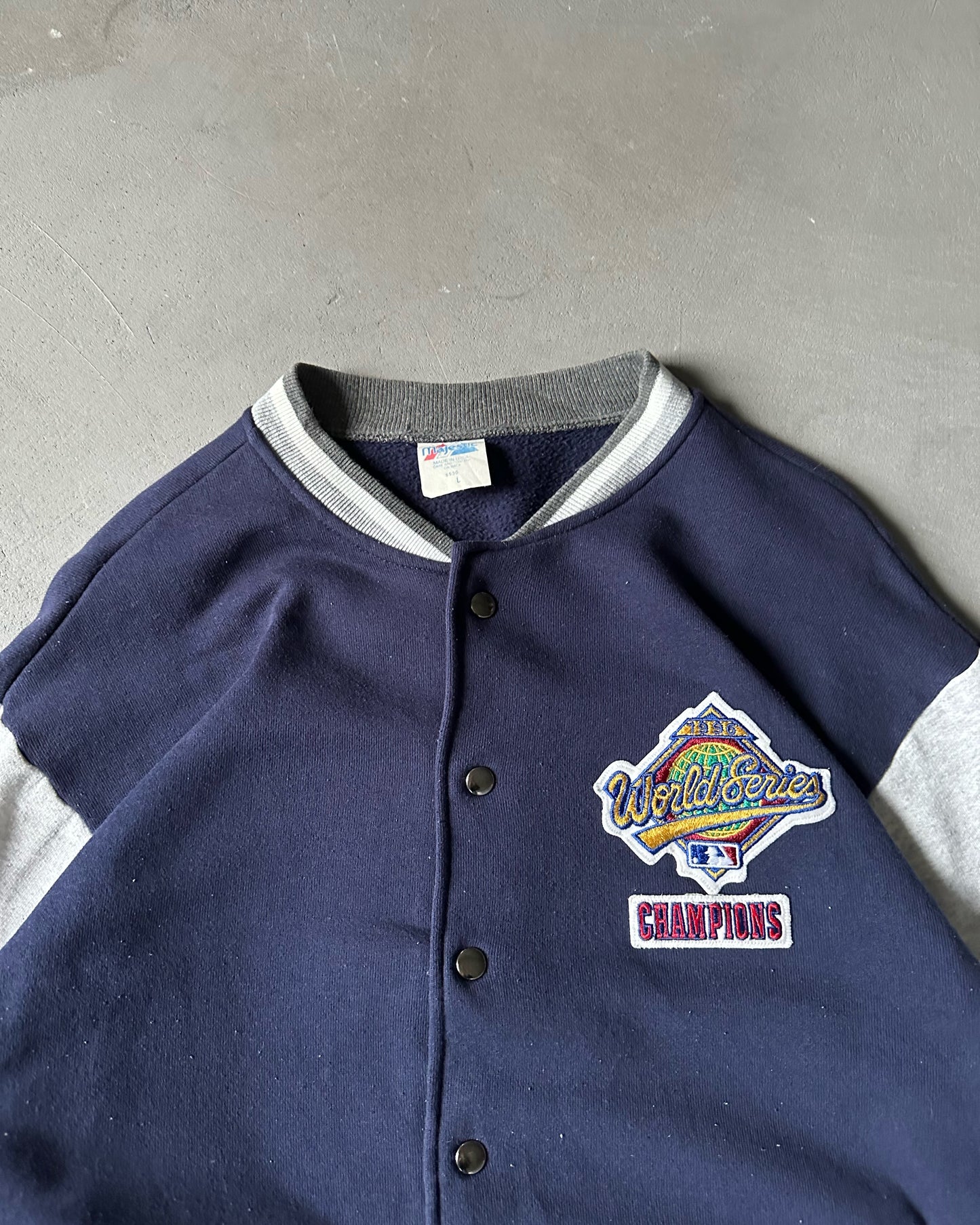 1990s - Navy/Grey Yankees Varsity Sweatshirt - L