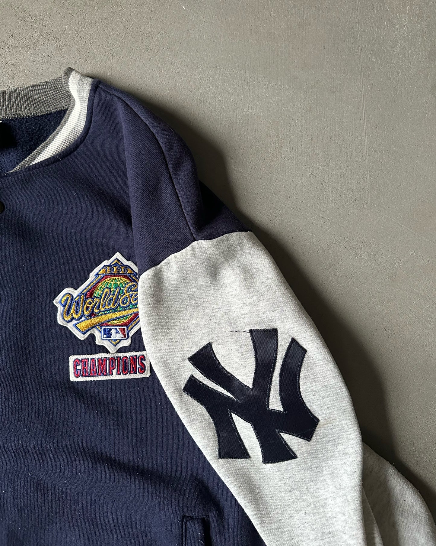 1990s - Navy/Grey Yankees Varsity Sweatshirt - L