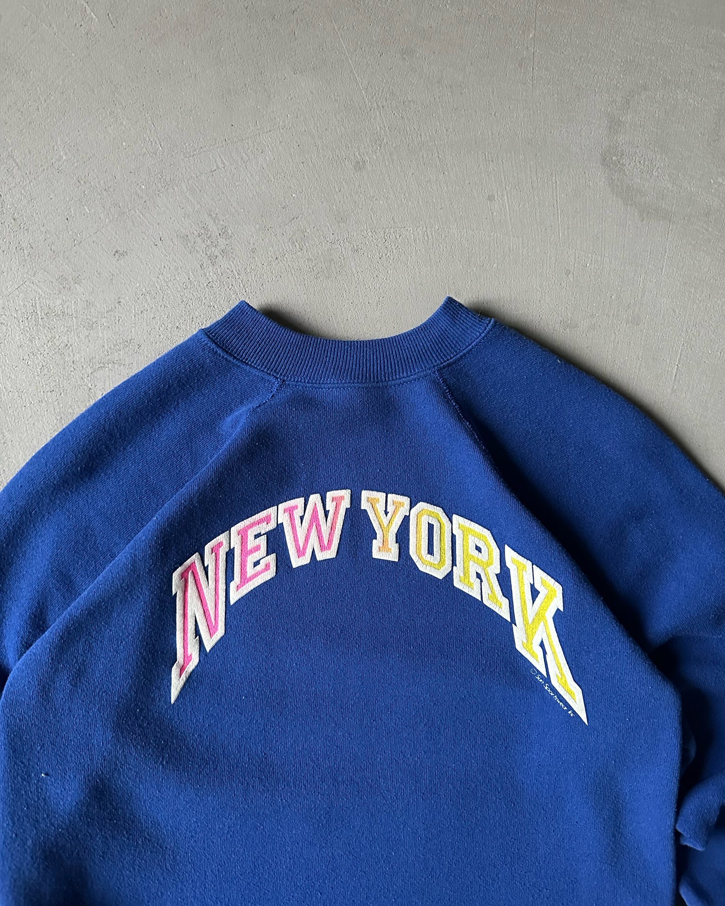 Années 80 - Sweat ras du cou bleu "New York" - (F)XS