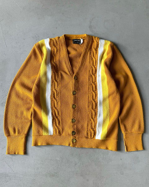 1960s - Orange/Yellow Striped Orlon Cardigan - XS