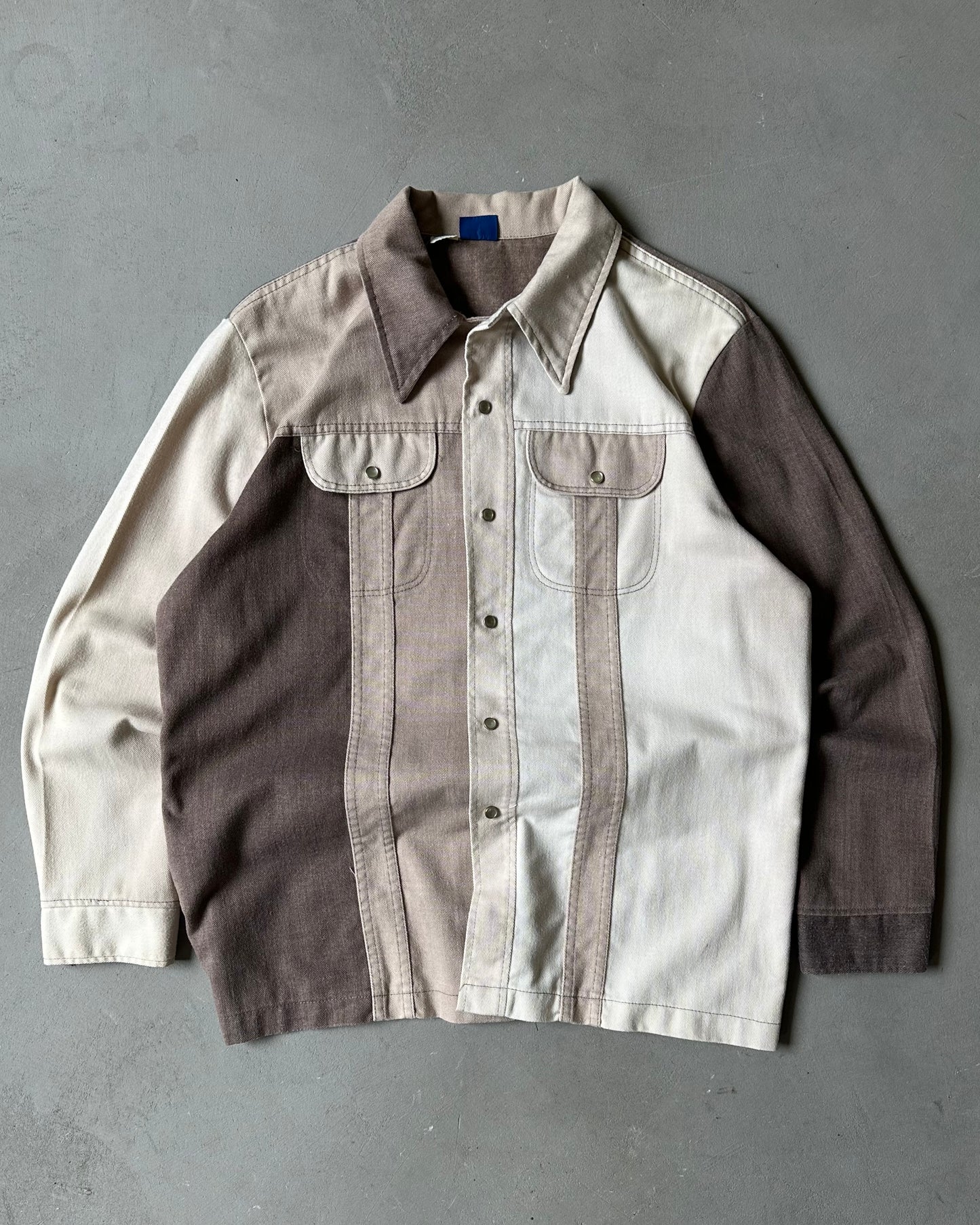 1970s - Brown/Beige Patchwork Western Overshirt - XL