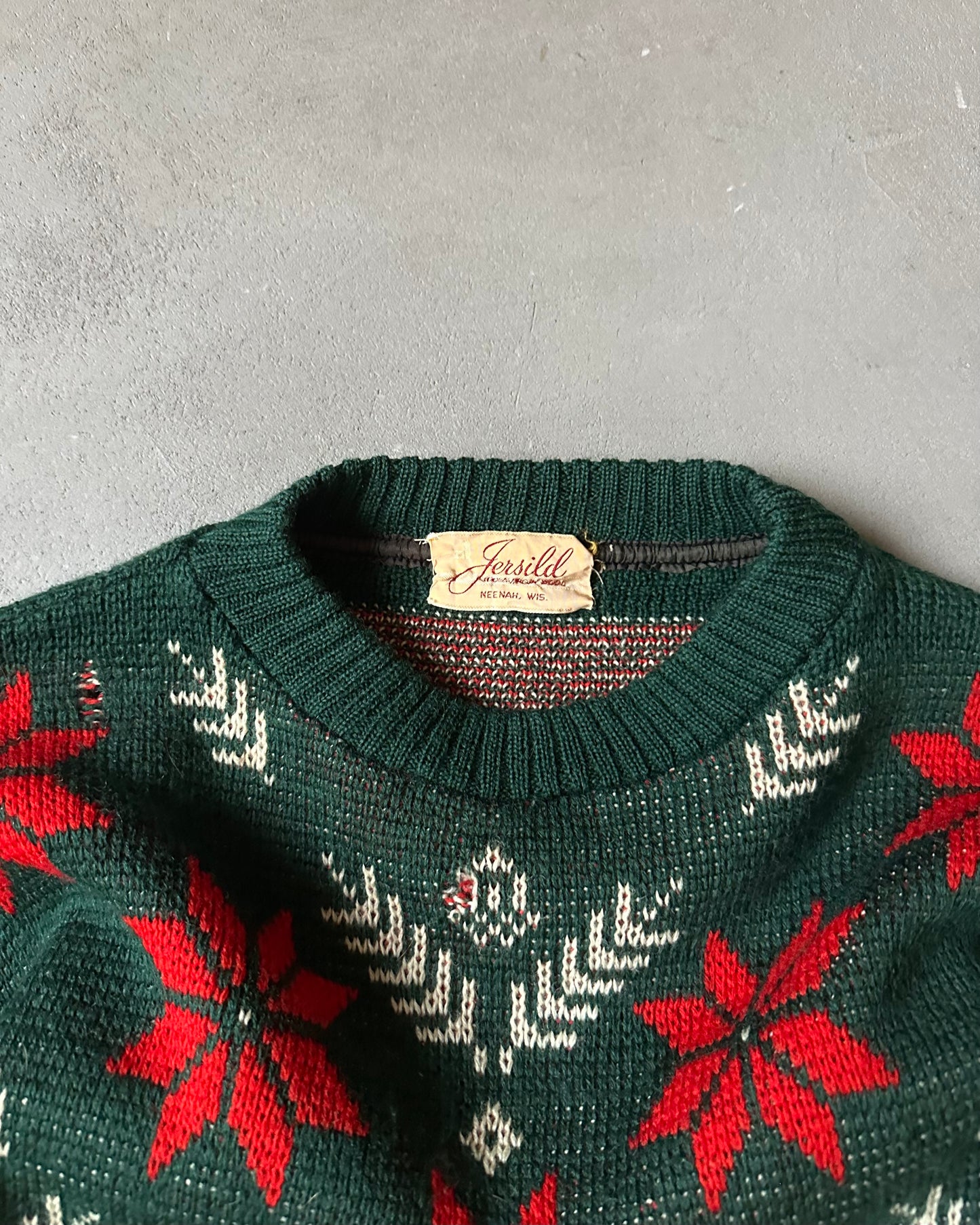 1960s- Distressed Green Nordic Sweater - S