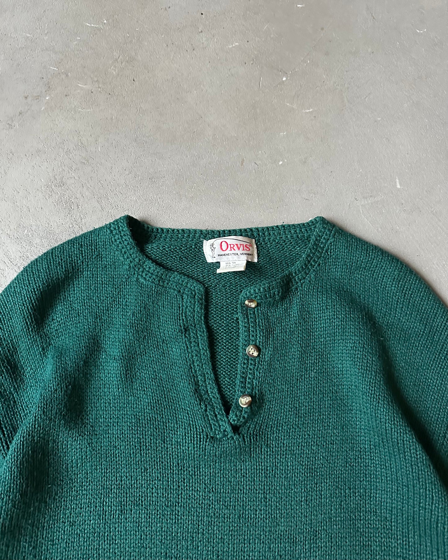 1990s - Green Orvis Henley Sweater - (W)XL