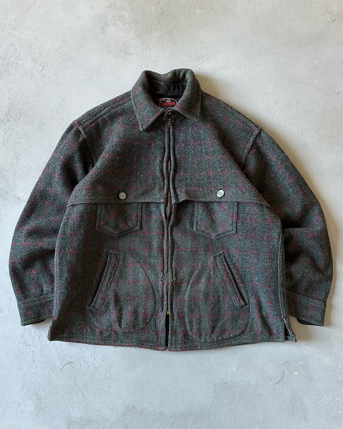 1960s - Distressed Charcoal/Green Johnson Wool Jacket - L