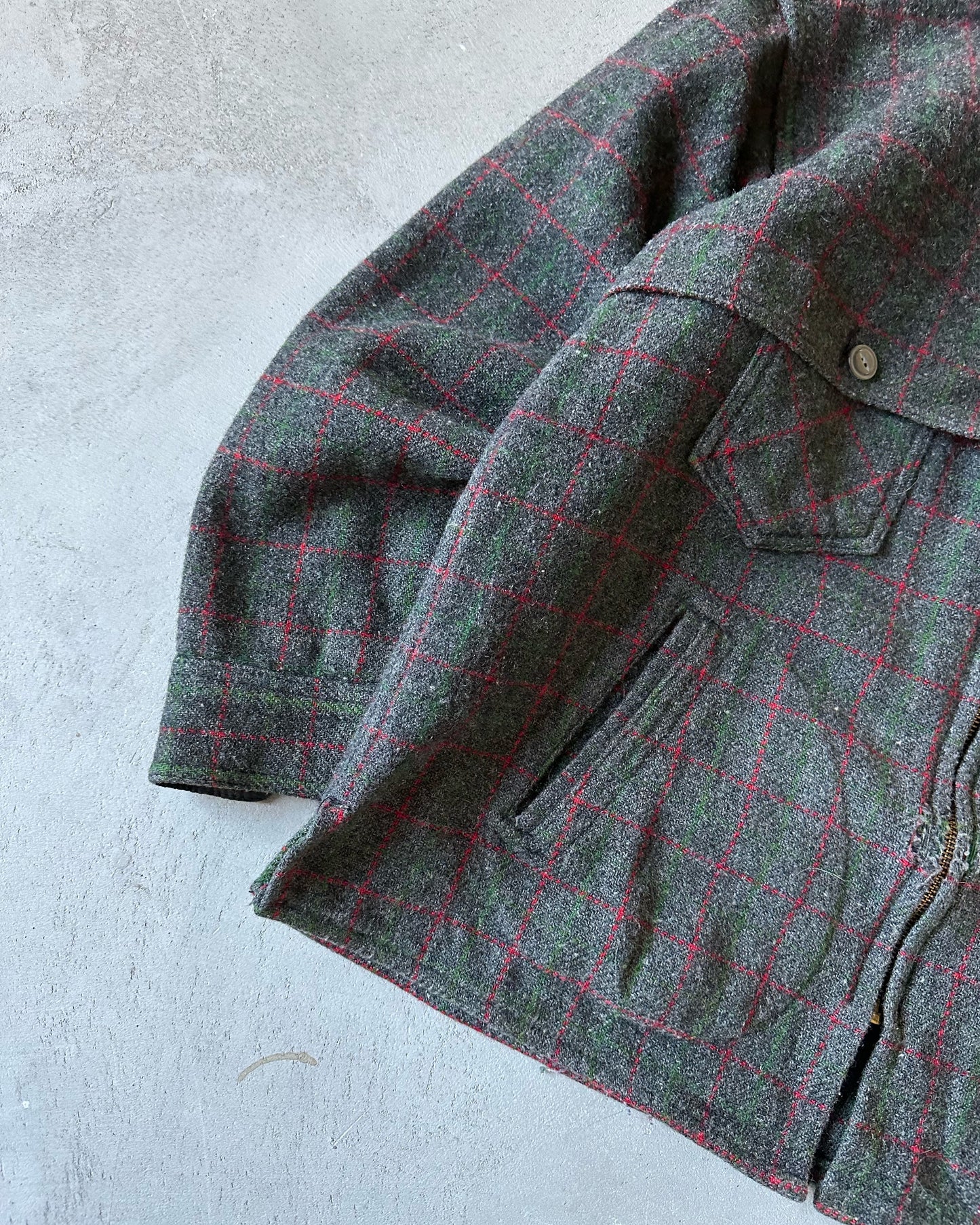 1960s - Distressed Charcoal/Green Johnson Wool Jacket - L
