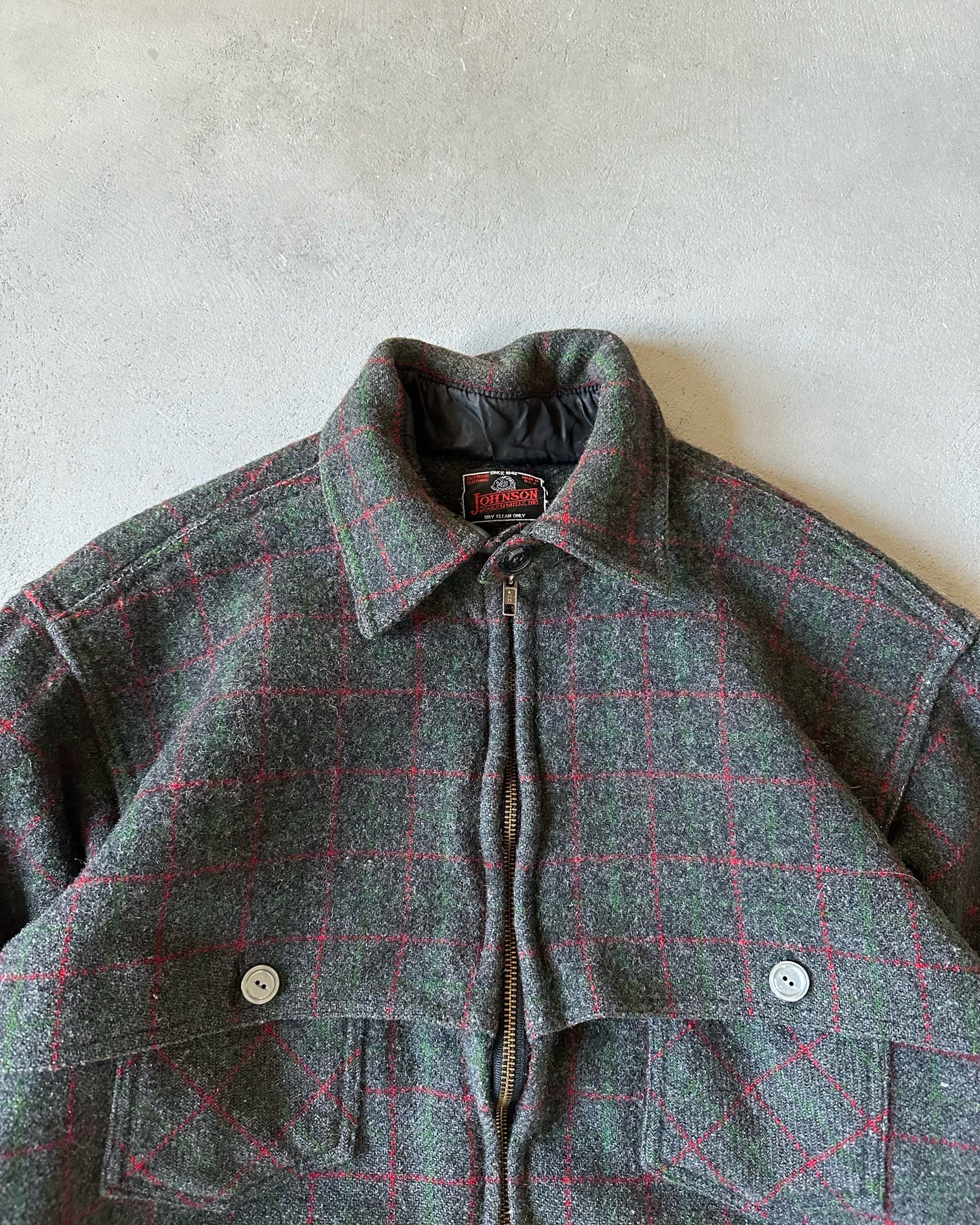 1960s - Distressed Charcoal/Green Johnson Wool Jacket - L
