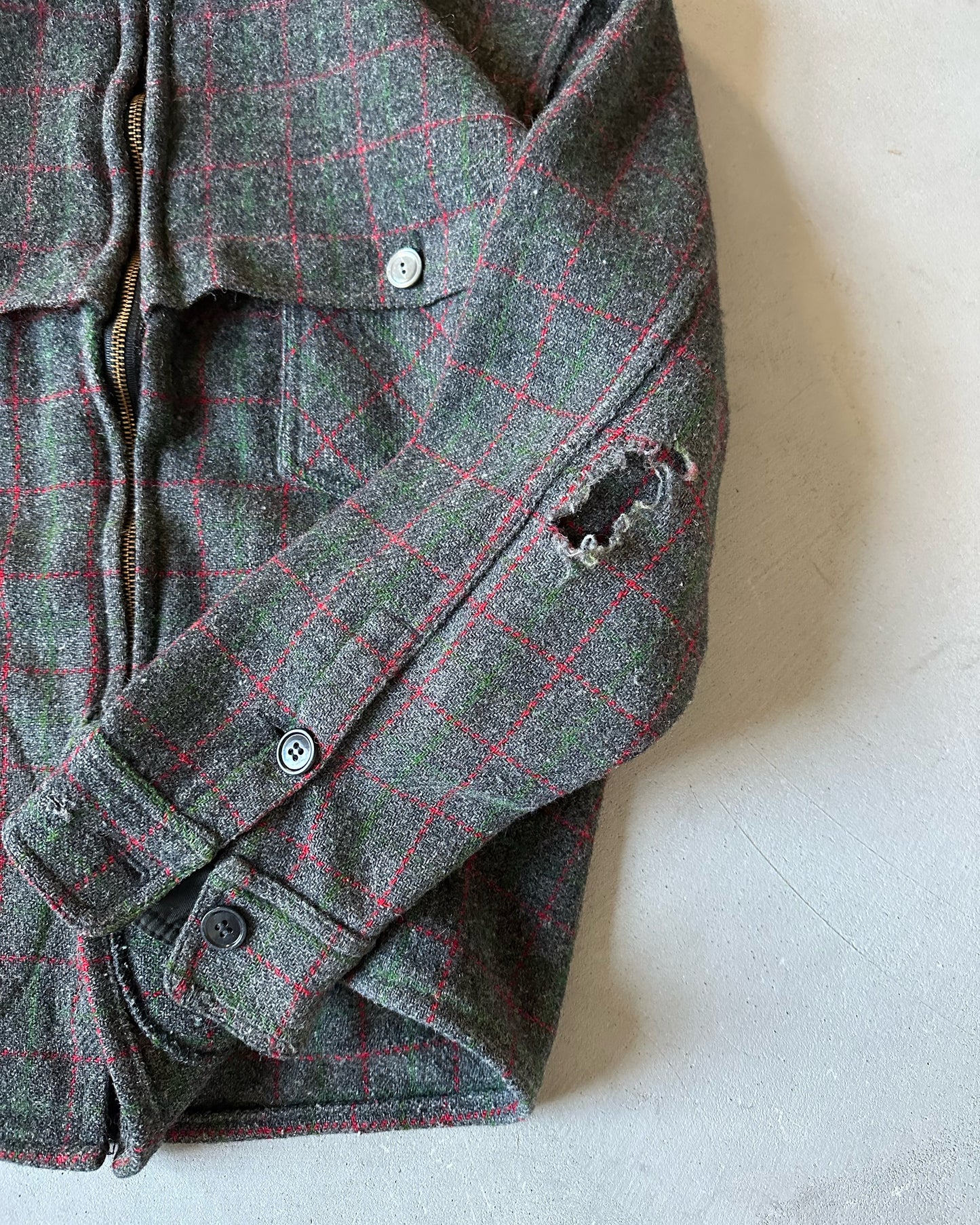 1960s - Distressed Charcoal/Green Johnson Wool Jacket - L