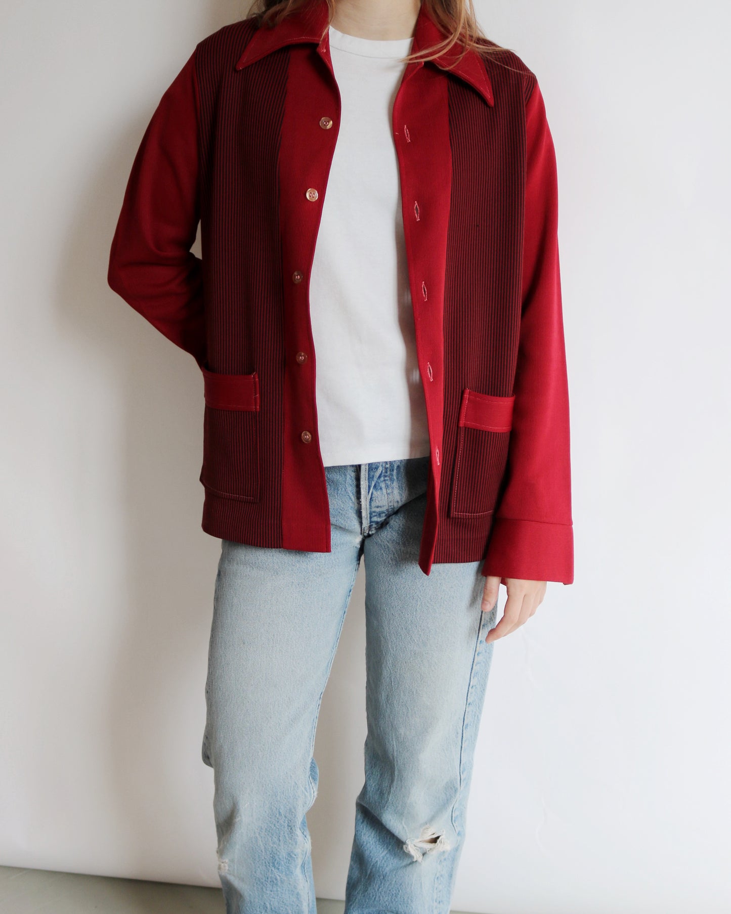 1960s - Red Striped Longsleeve Cardigan - S