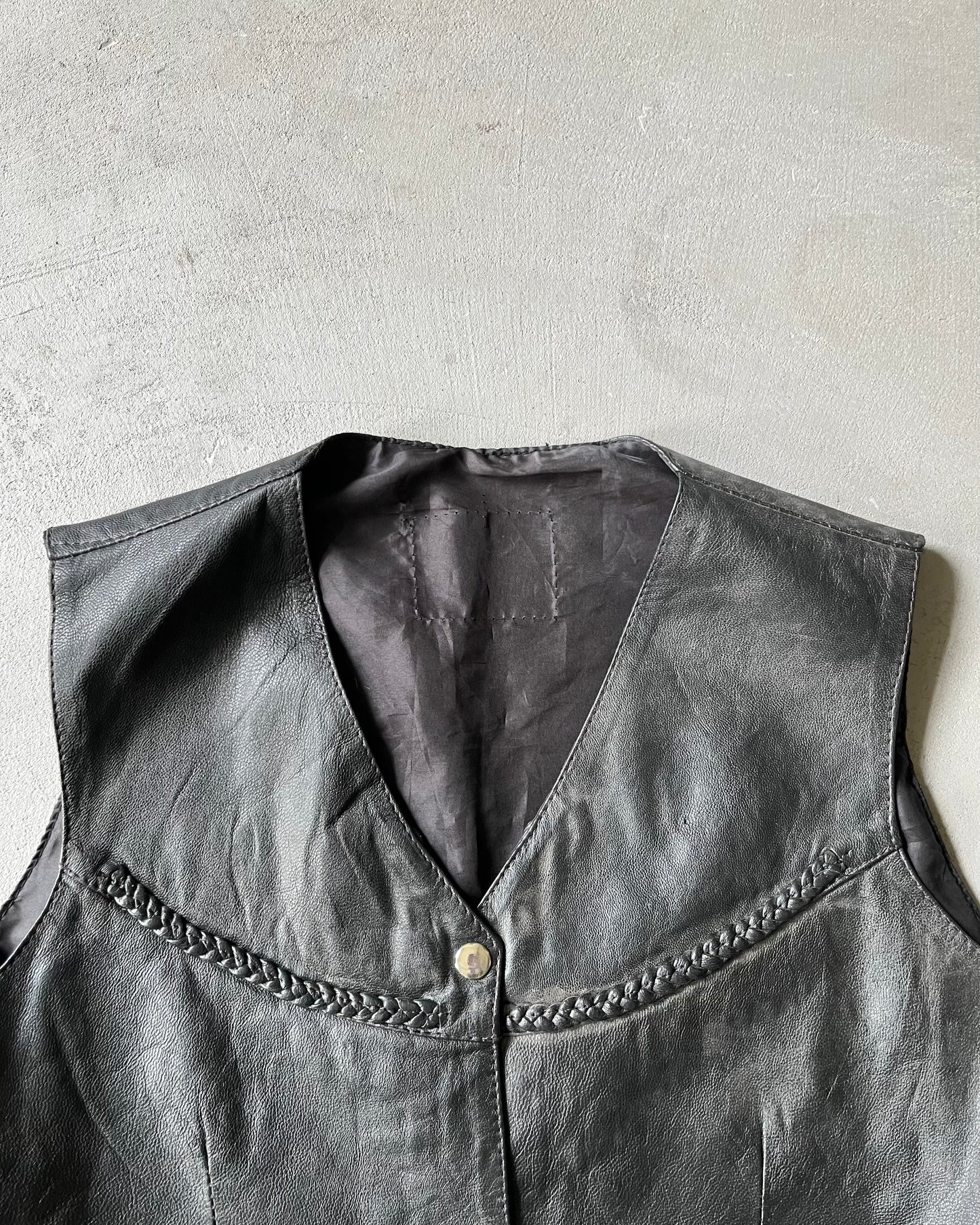 Années 90 - Gilet western en cuir noir - (F)M