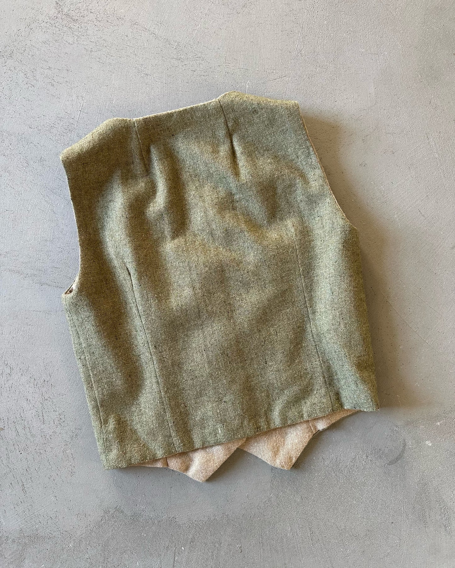 1950s - Green/Beige Reversible Women's Wool Vest - (W)S