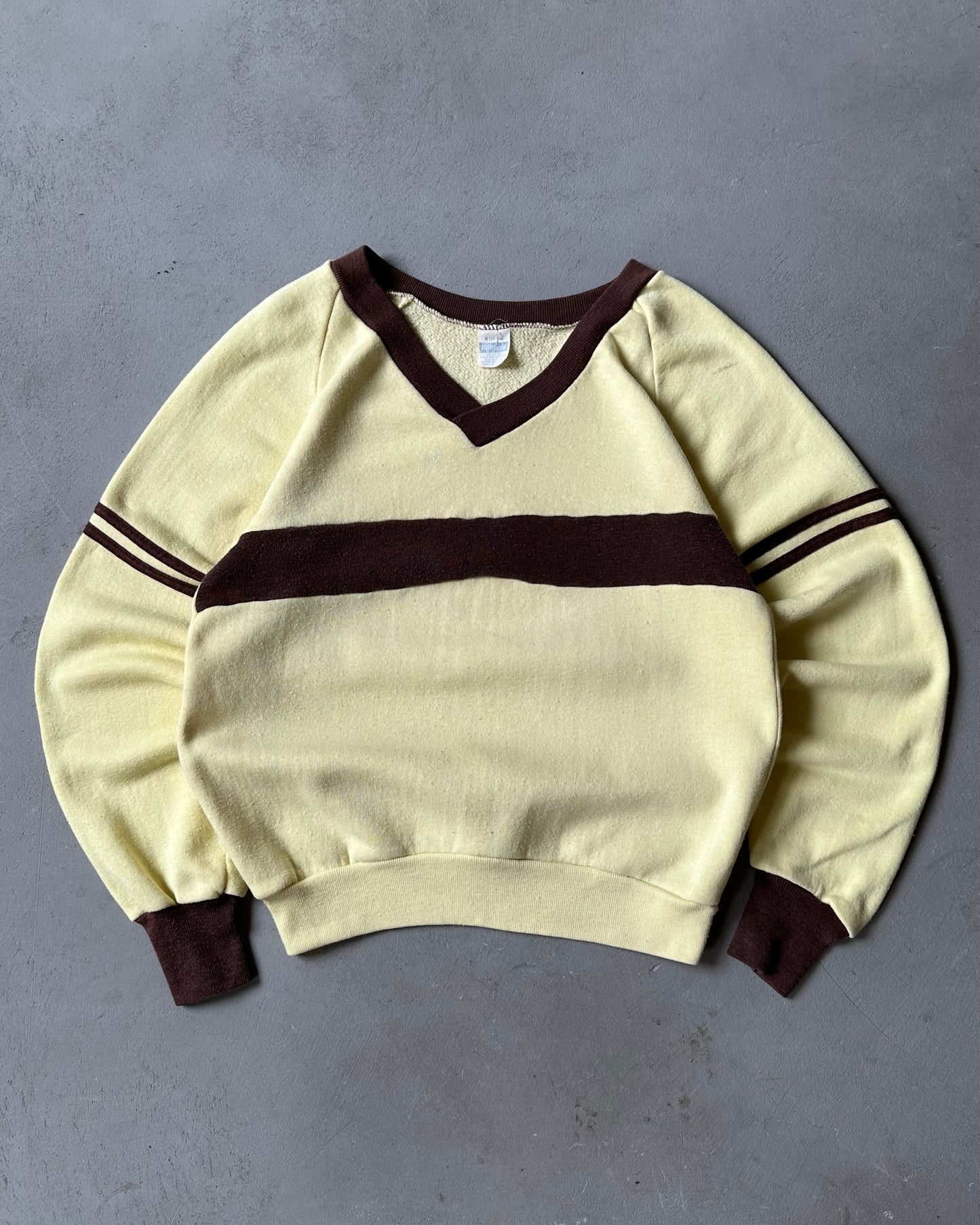 1970s - Yellow/Brown V Sweater - XS