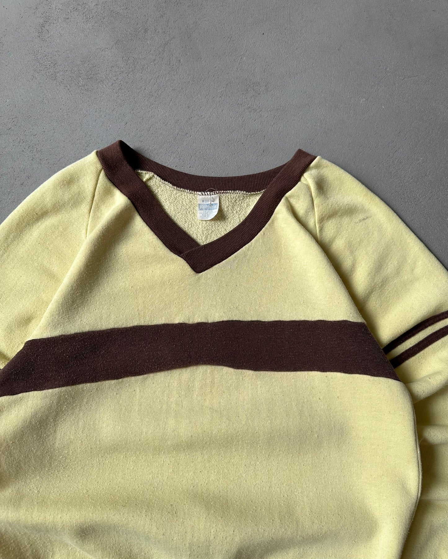 1970s - Yellow/Brown V Sweater - XS