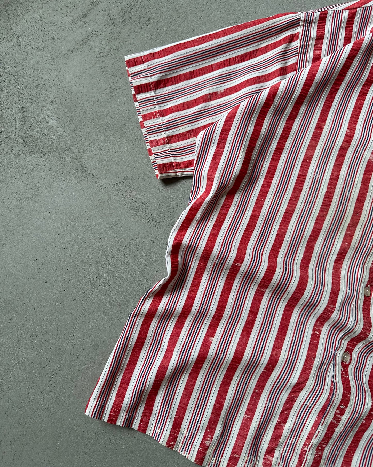 1960s - Distressed Red/White Henqerer’s Striped Shirt - M