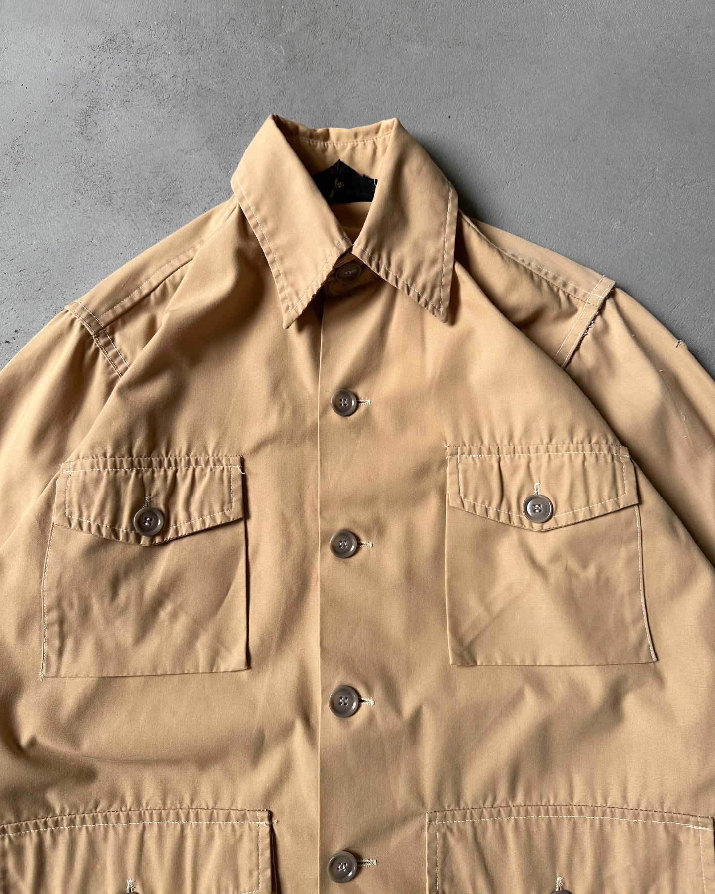 1980s - Distressed Tan Safari Light Overshirt - S