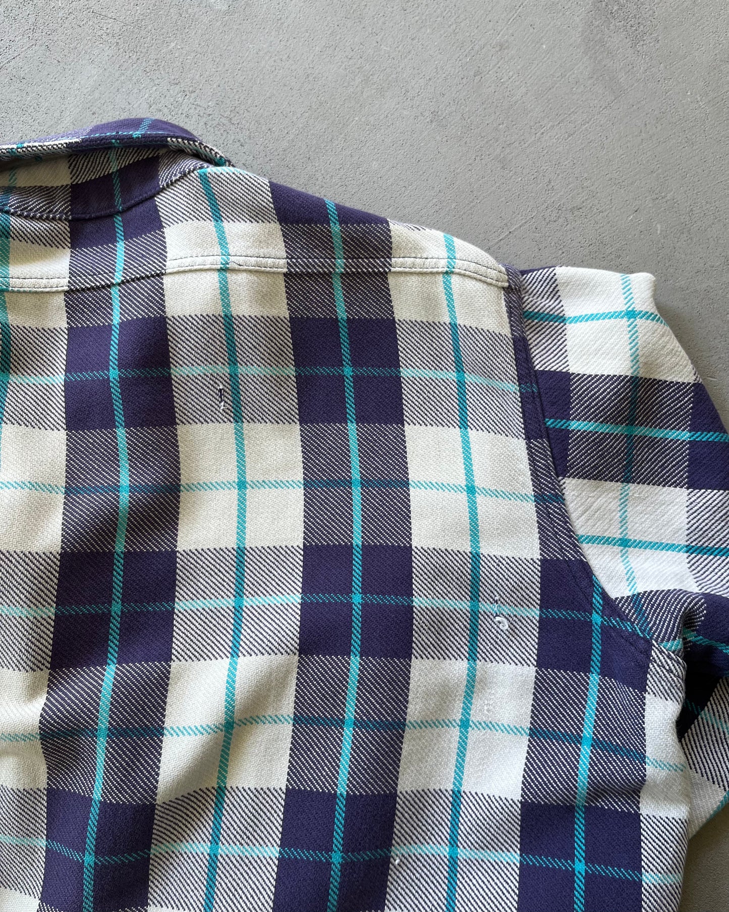 1980s - Distressed Purple/Blue Plaid Flannel - XL