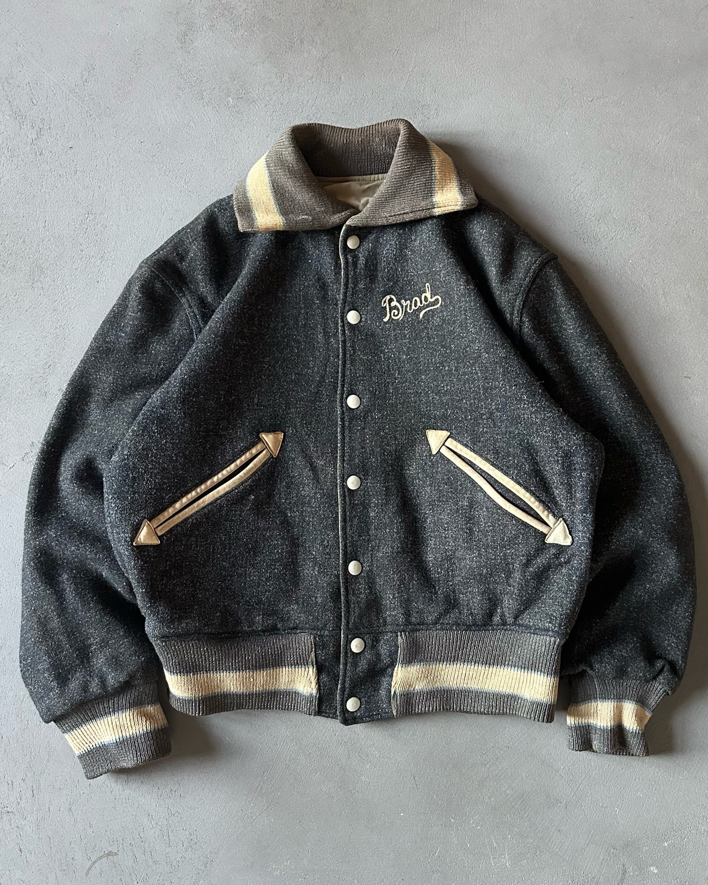 1960s - Charcoal Muhlenberg Reversible Varsity Jacket - S/M