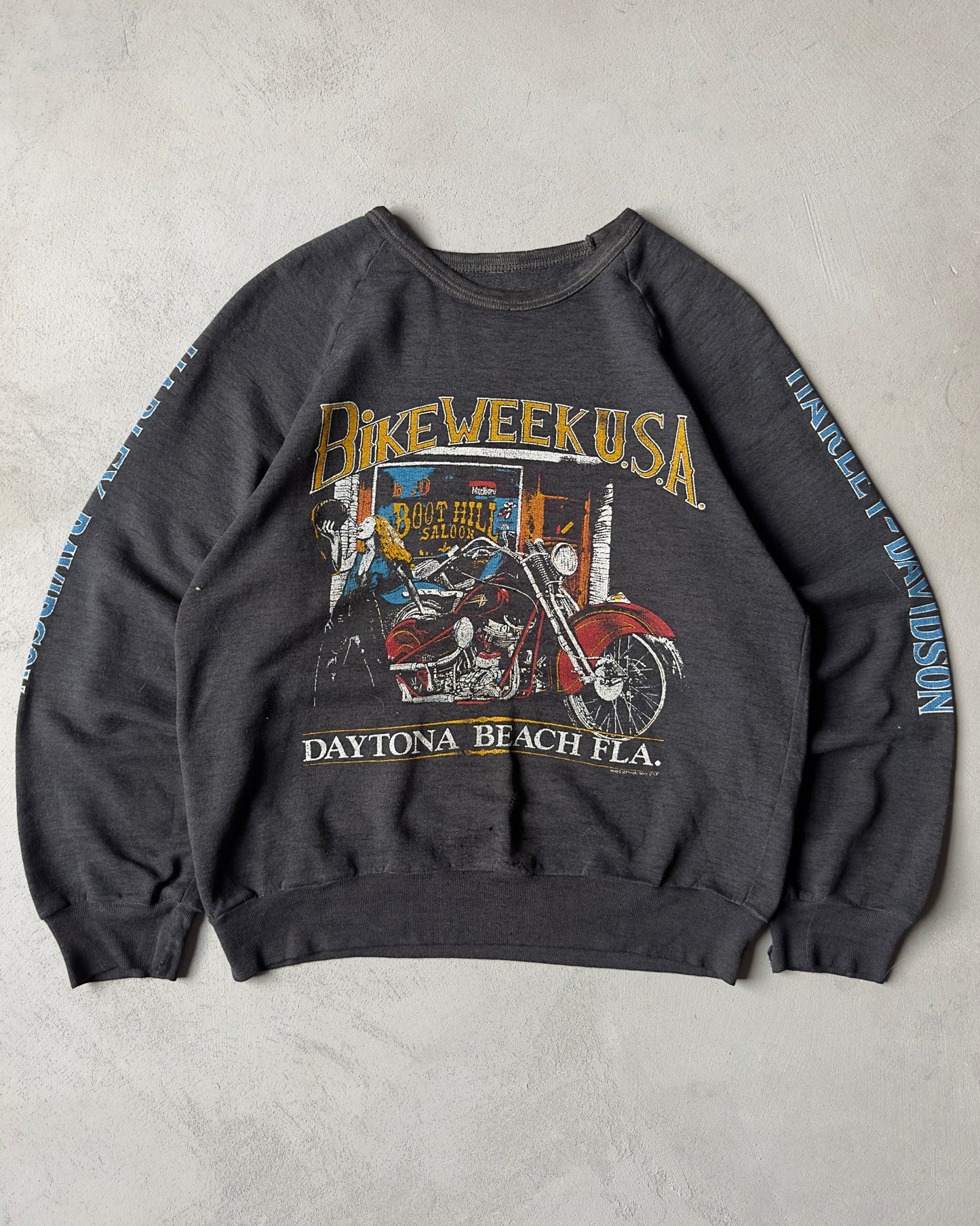 1980s - Faded Black Harley Davidson Crewneck - S/M