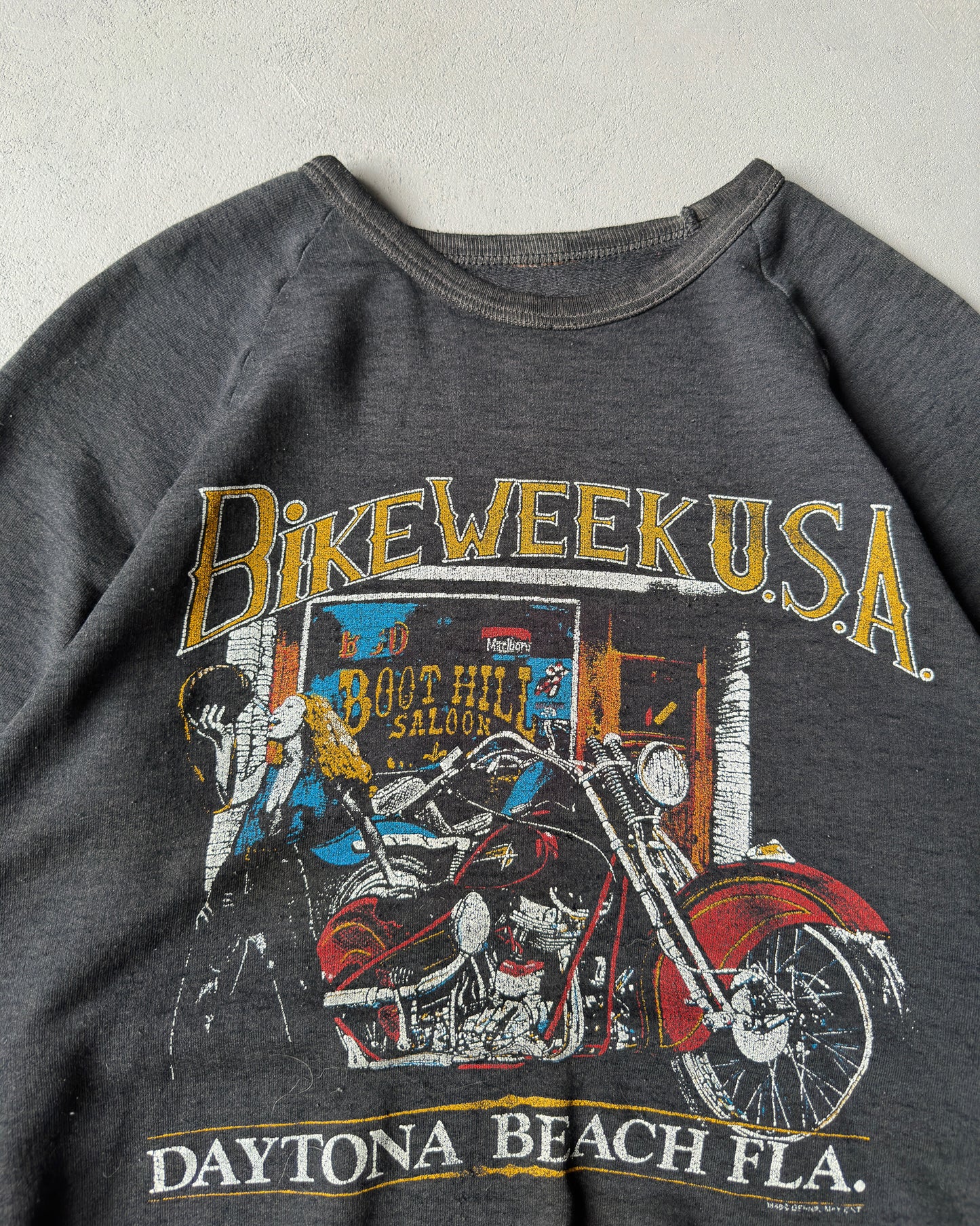 1980s - Faded Black Harley Davidson Crewneck - S/M