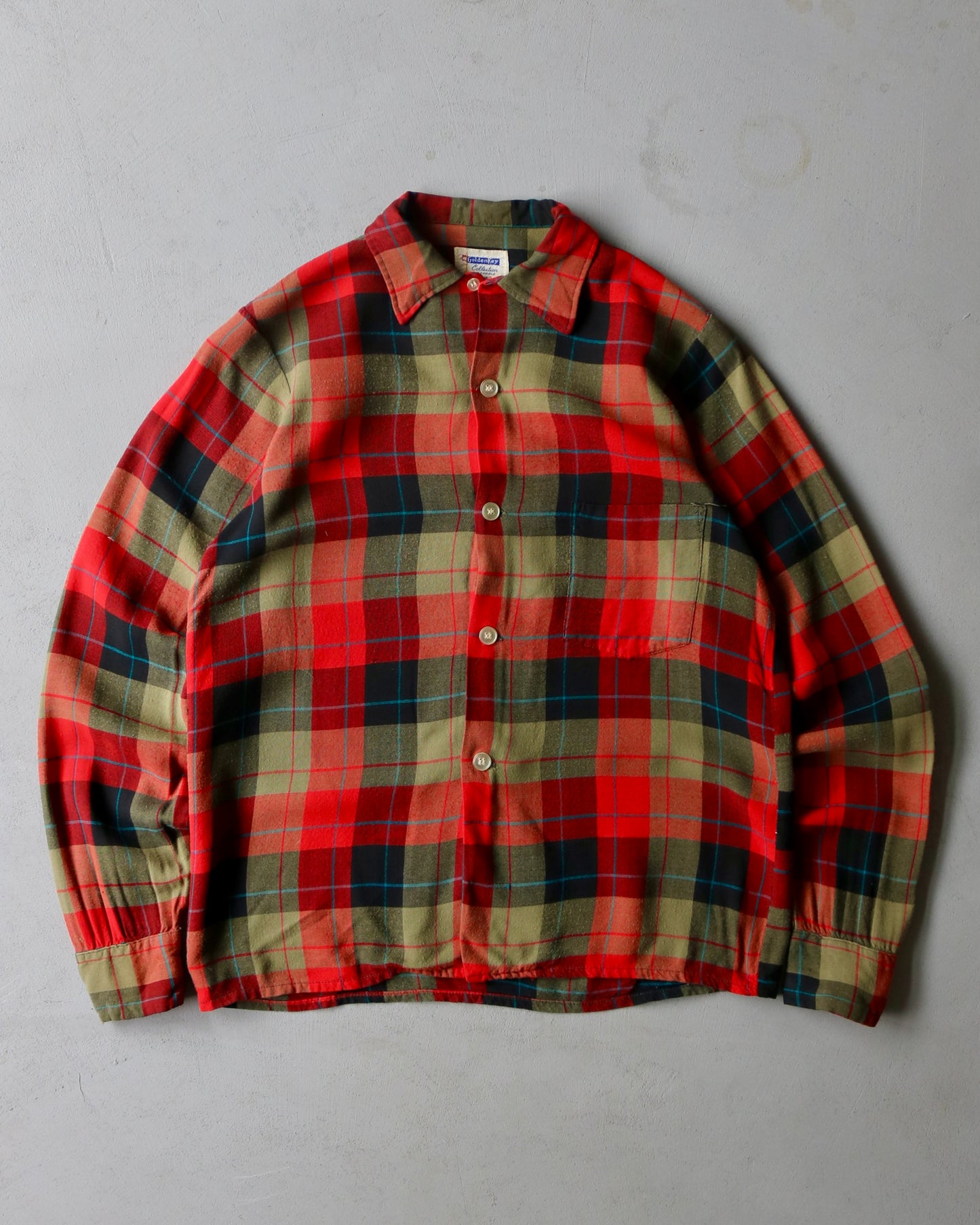 1960s - Khaki/Red Selvedge Plaid Shirt - S