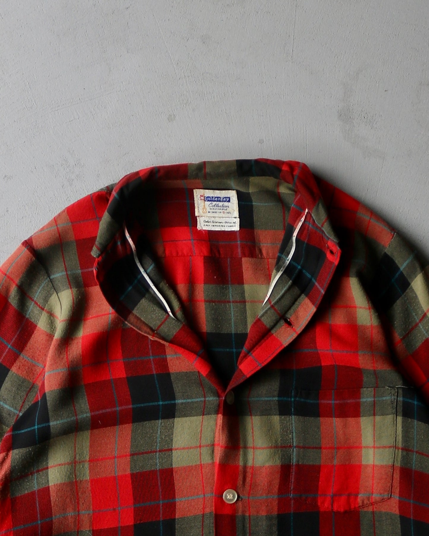 1960s - Khaki/Red Selvedge Plaid Shirt - S
