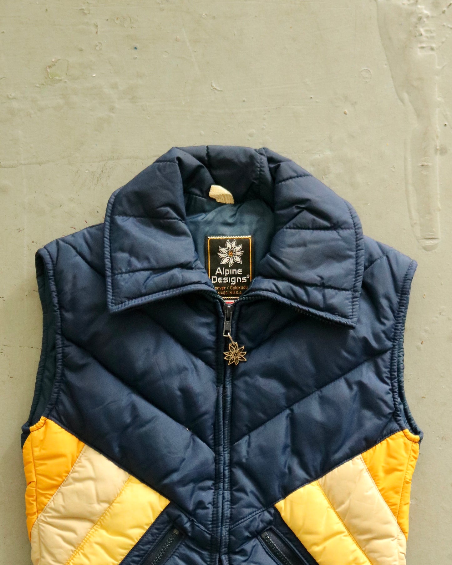 1980s - Navy/Yellow Ski Puffer Vest - XS