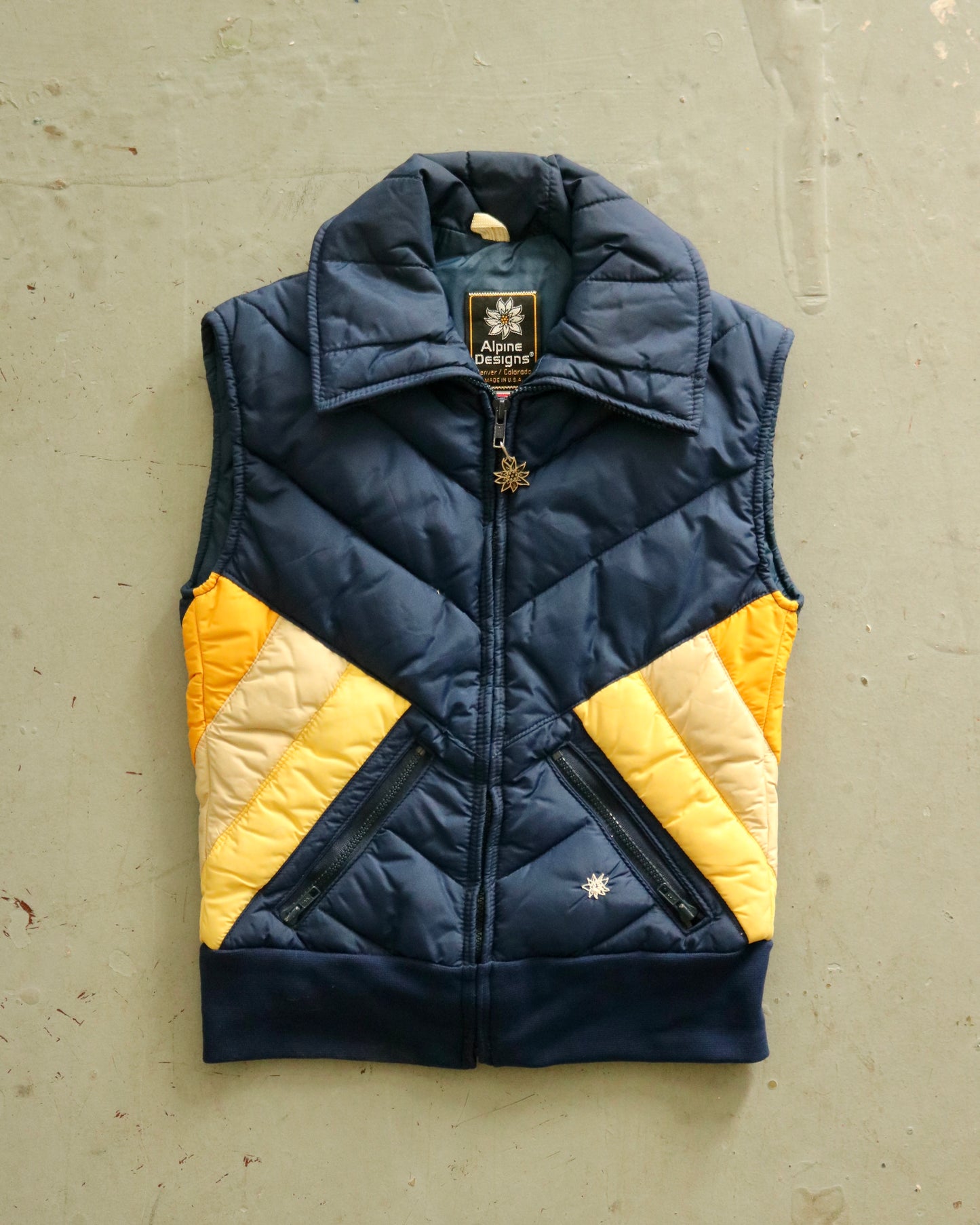 1980s - Navy/Yellow Ski Puffer Vest - XS
