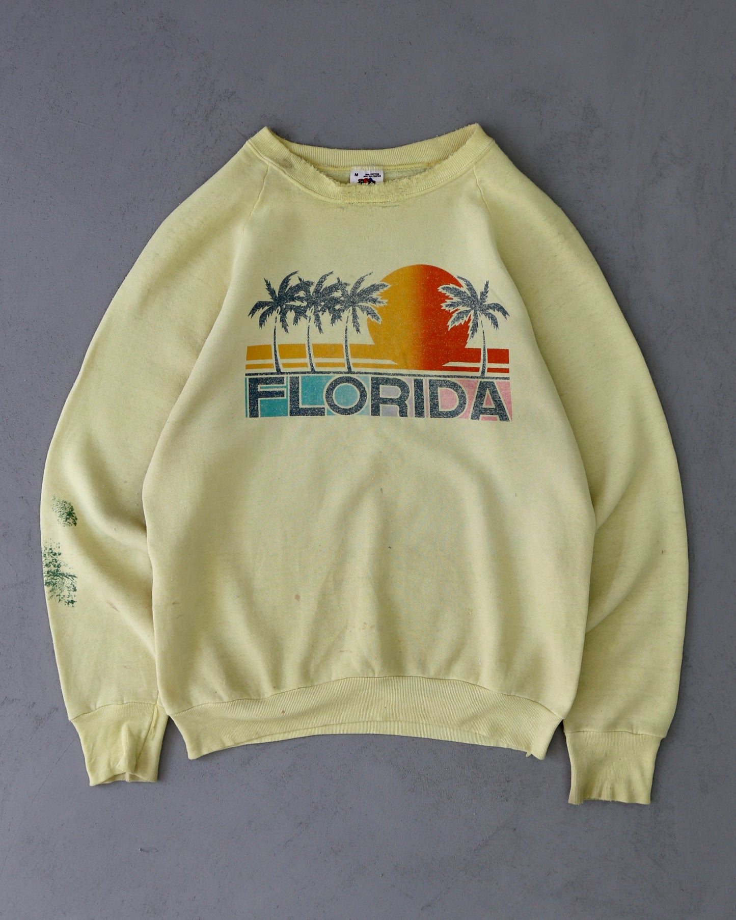 1980s - Distressed Baby Yellow "Florida" Crewneck - S/M