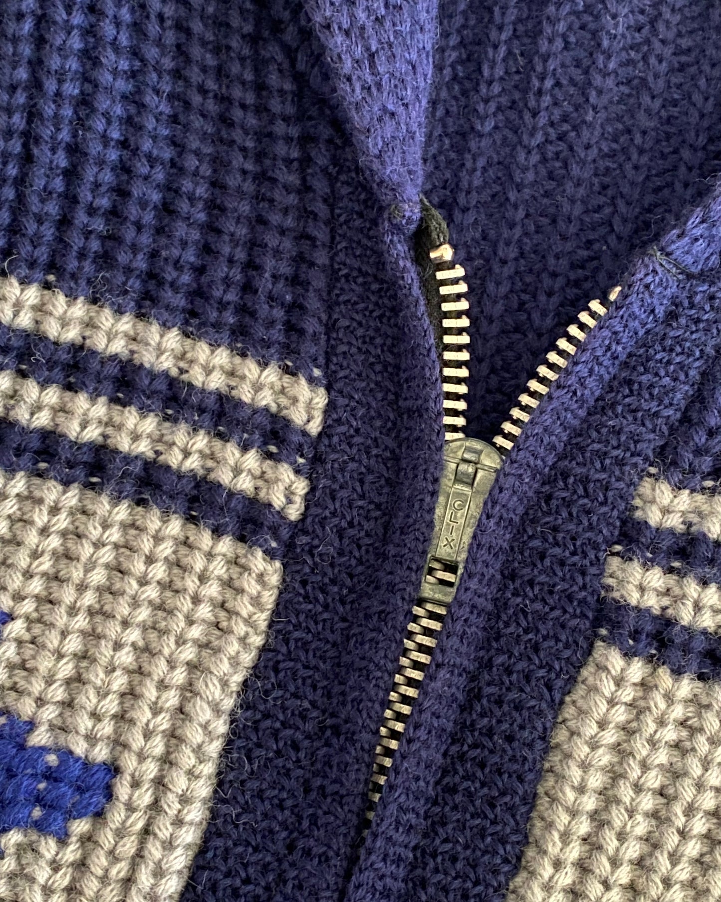 1970s - Navy/Grey Cowichan Sweater - S