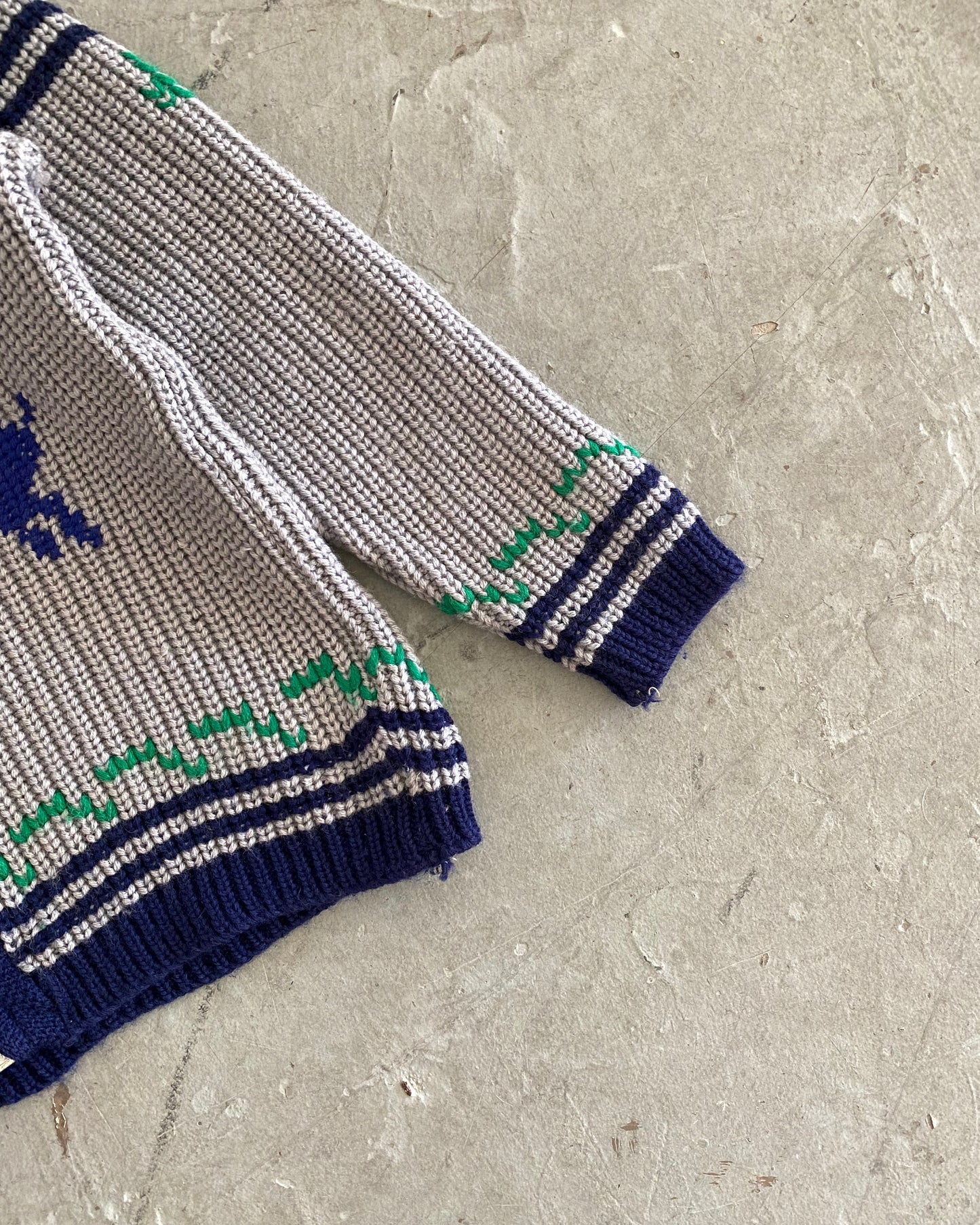 1970s - Navy/Grey Cowichan Sweater - S