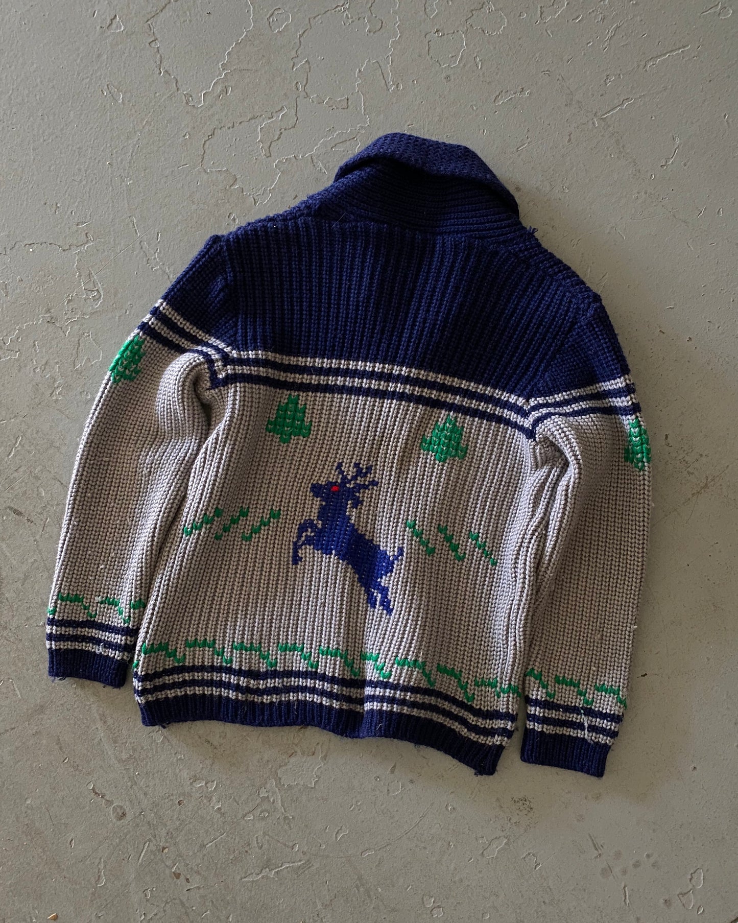 1970s - Navy/Grey Cowichan Sweater - S
