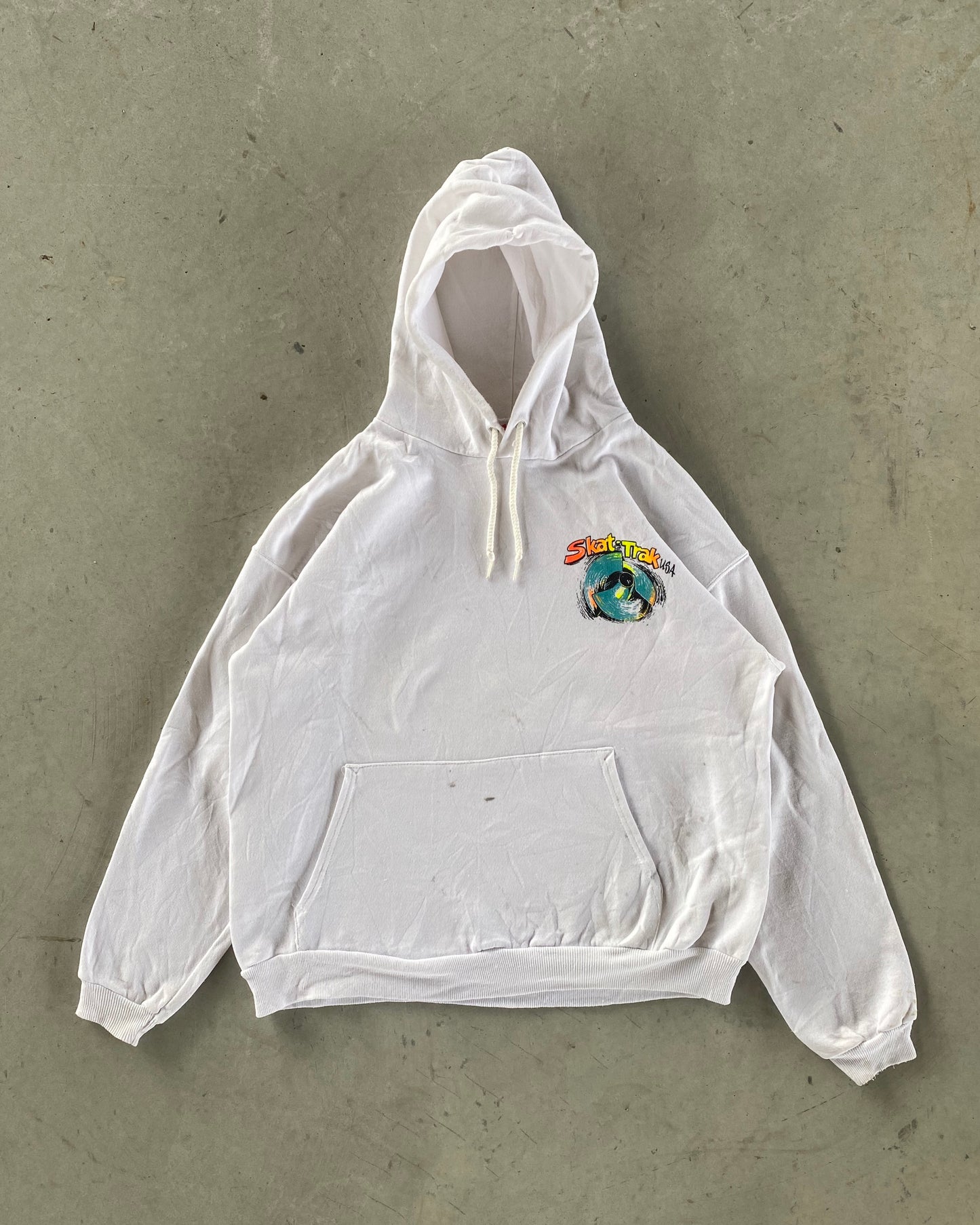 1990s - White "Skat-Track" Graphic Hoodie - L/XL