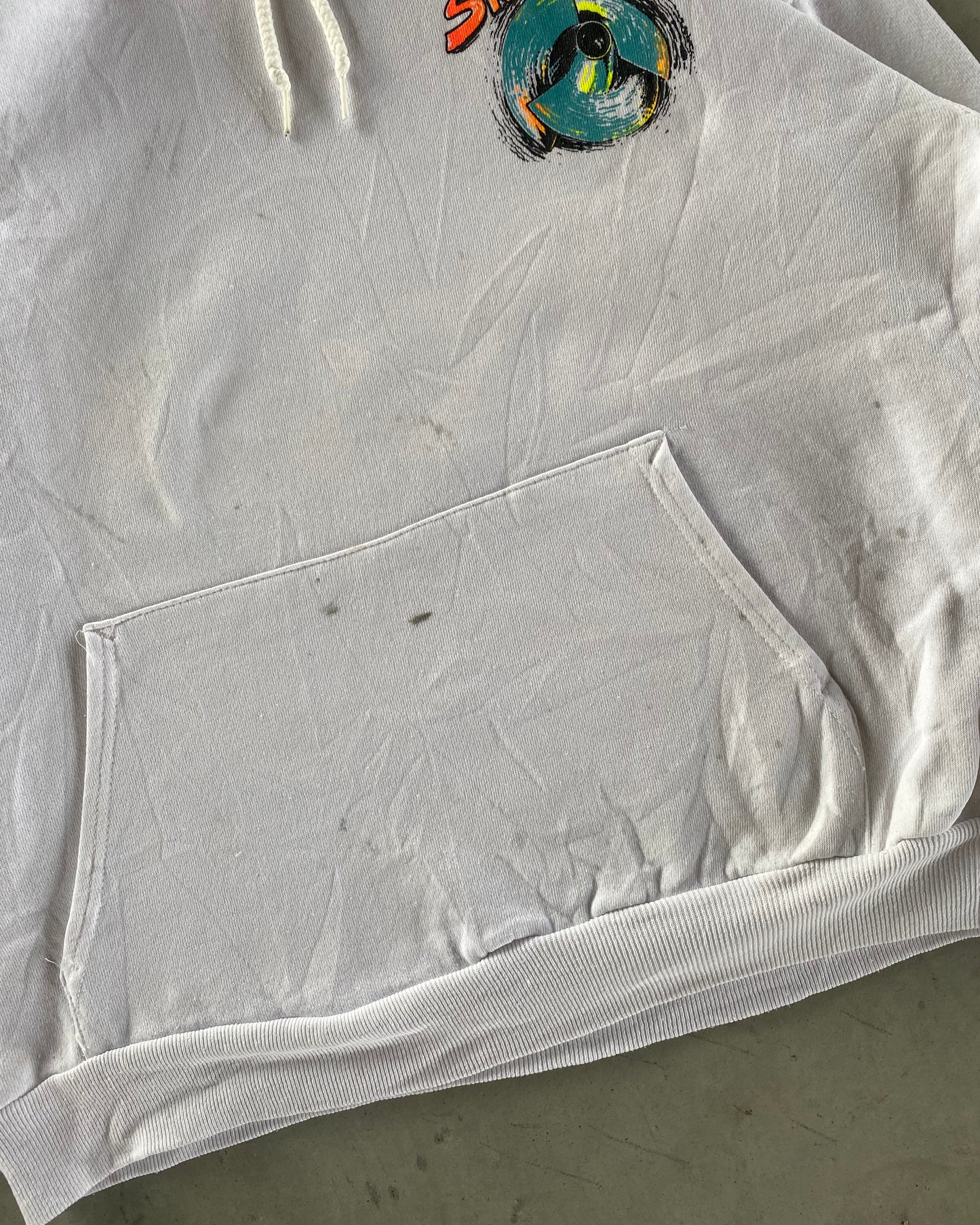 1990s - White "Skat-Track" Graphic Hoodie - L/XL
