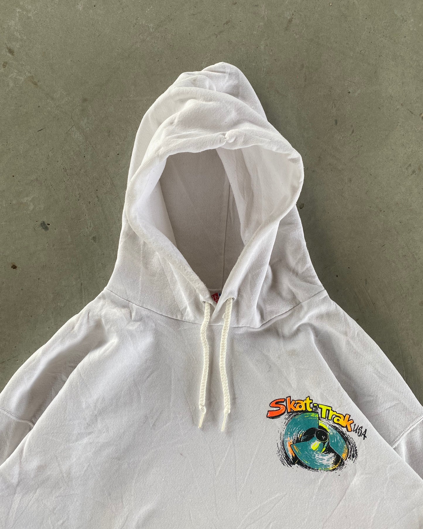 1990s - White "Skat-Track" Graphic Hoodie - L/XL