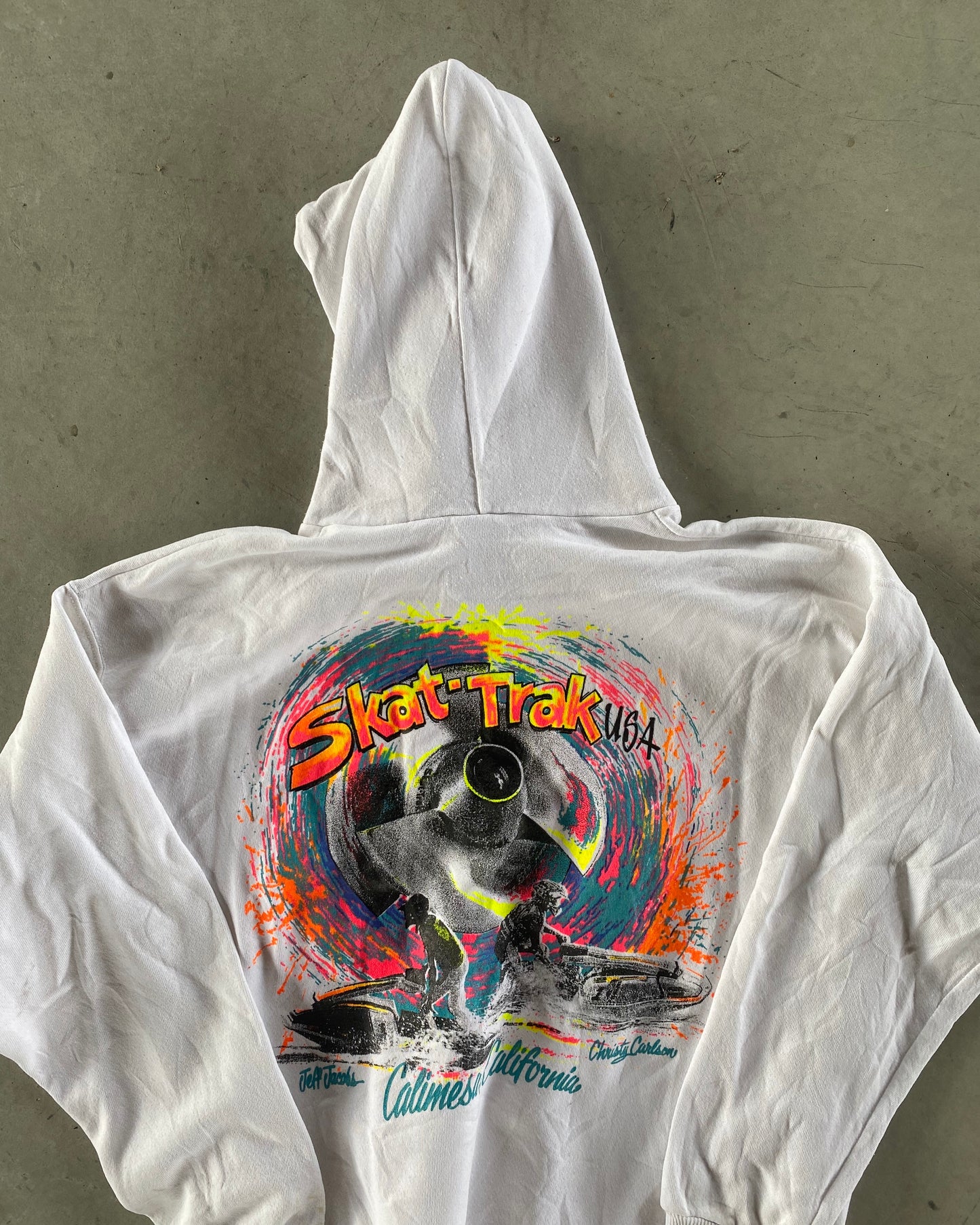 1990s - White "Skat-Track" Graphic Hoodie - L/XL