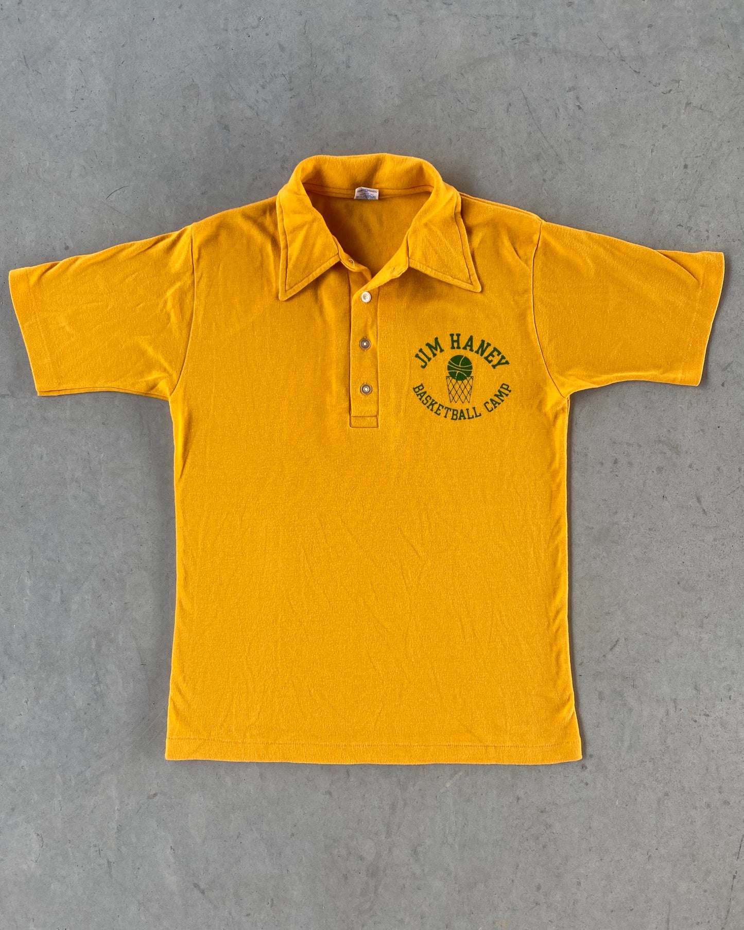 1980s - Yellow Champion "Basketball Camp" Polo - M