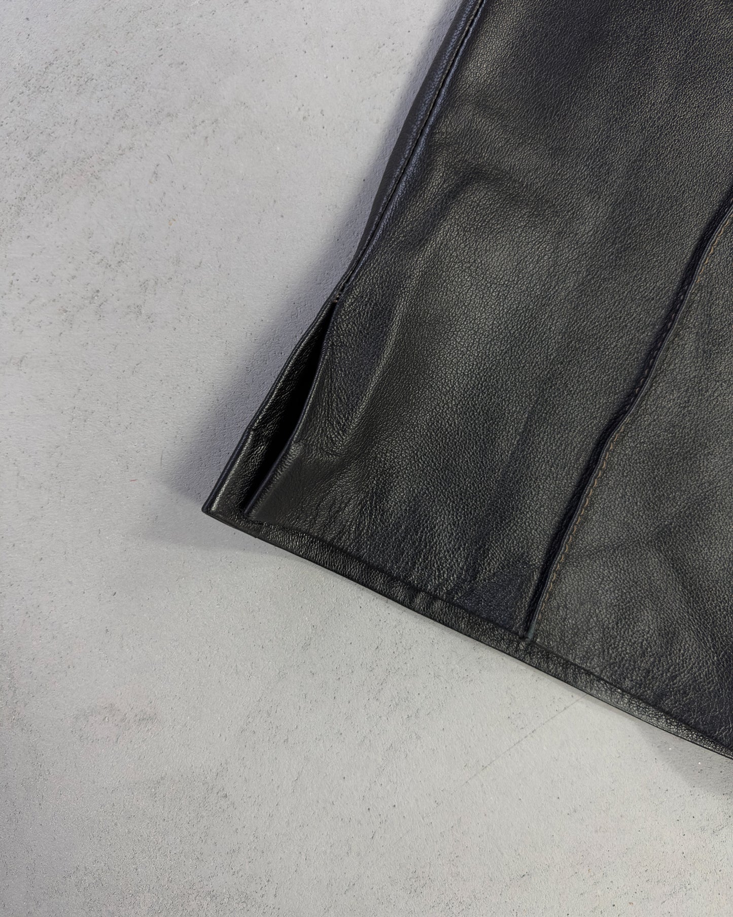 1990s - Black Low Rise Women's Flare Leather Pants - 28x30